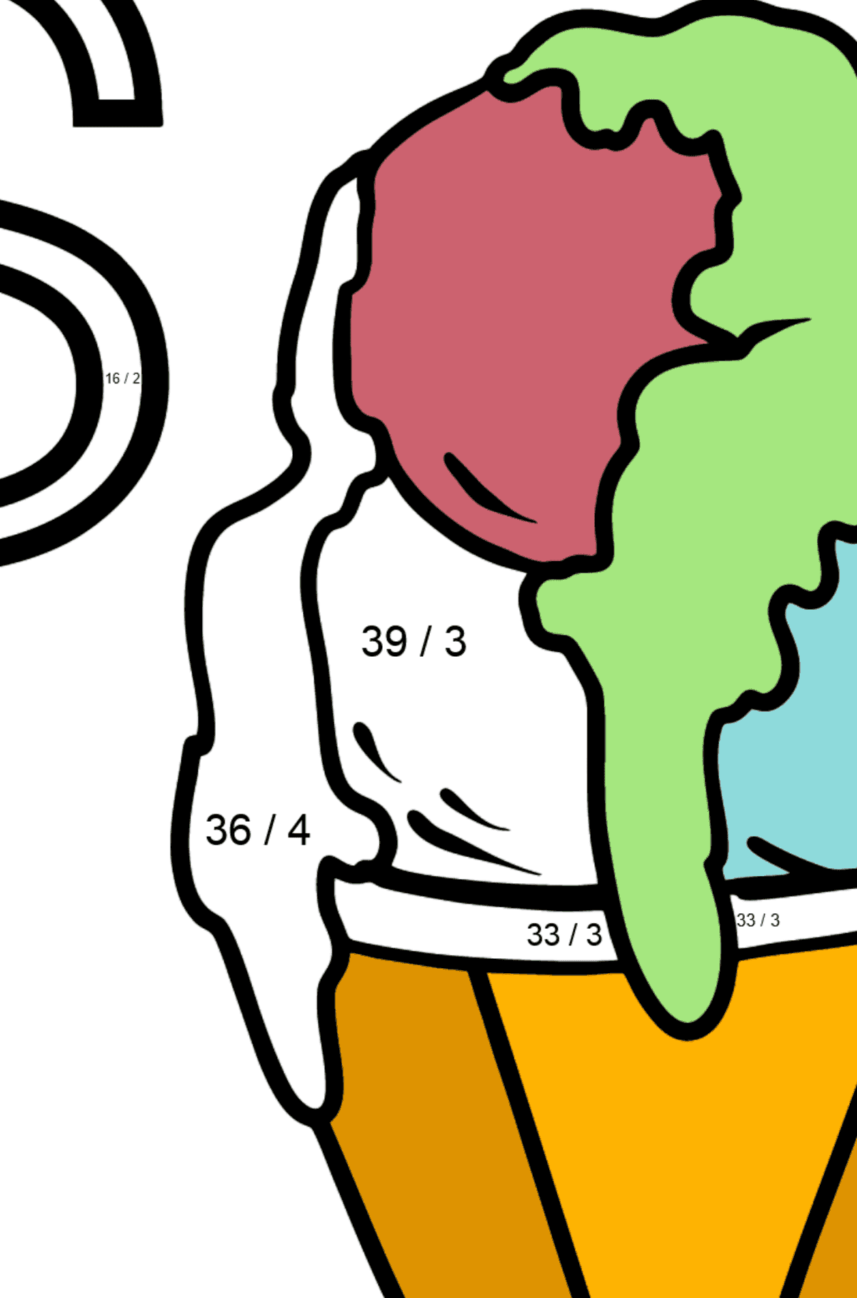 Dibujo de Letra S Español para colorear - SORBETE - Colorear con Matemáticas - Divisiones para Niños