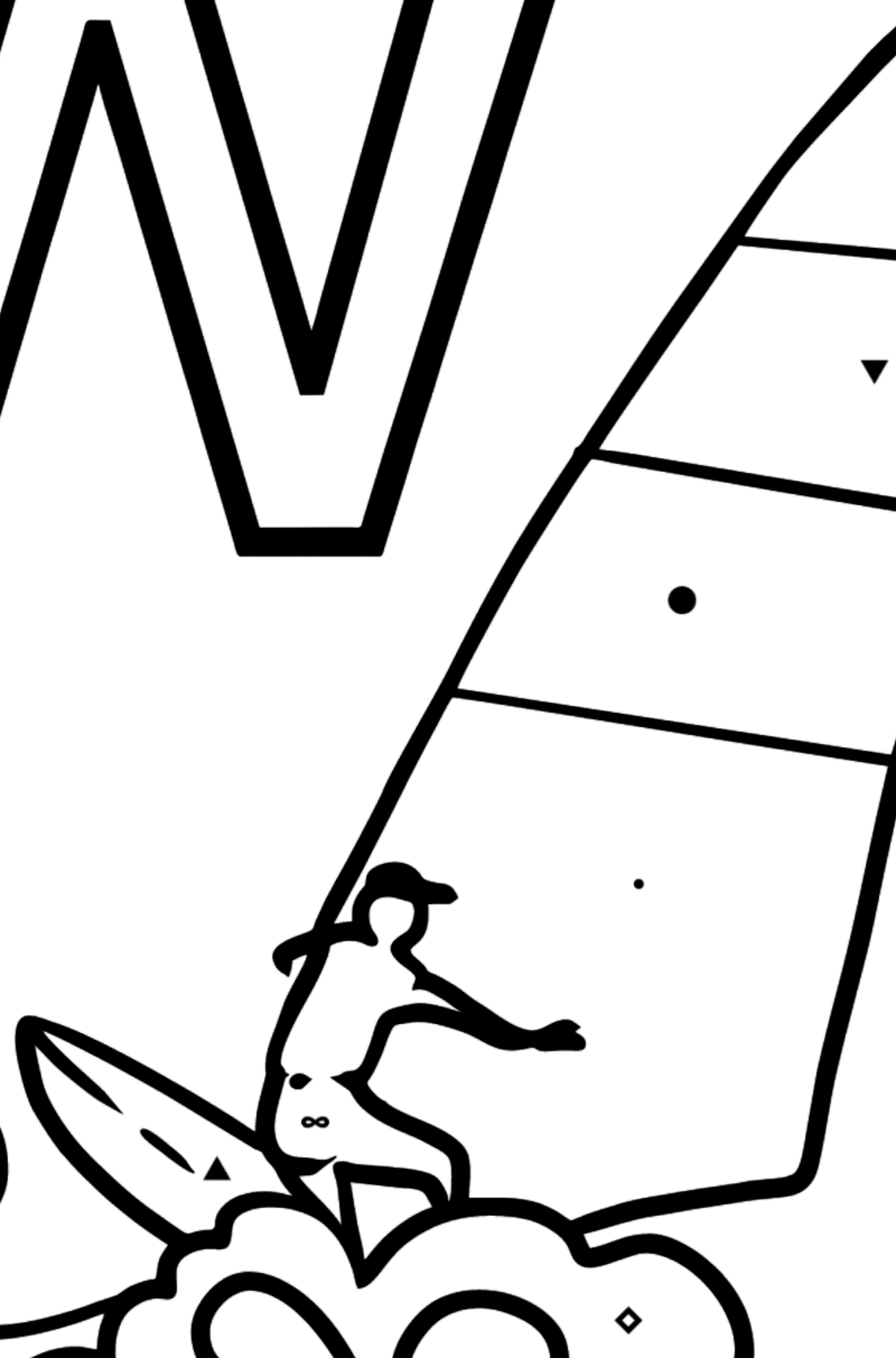 Spanish Letter W coloring pages - WINDSURF - Coloring by Symbols for Kids