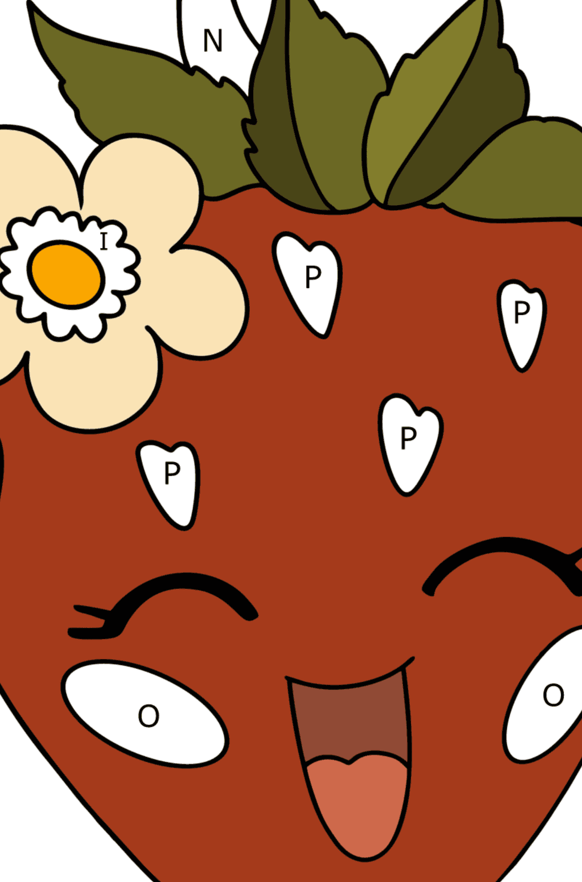 Målarbild Glad jordgubbe - Färgläggning av bokstäver för barn