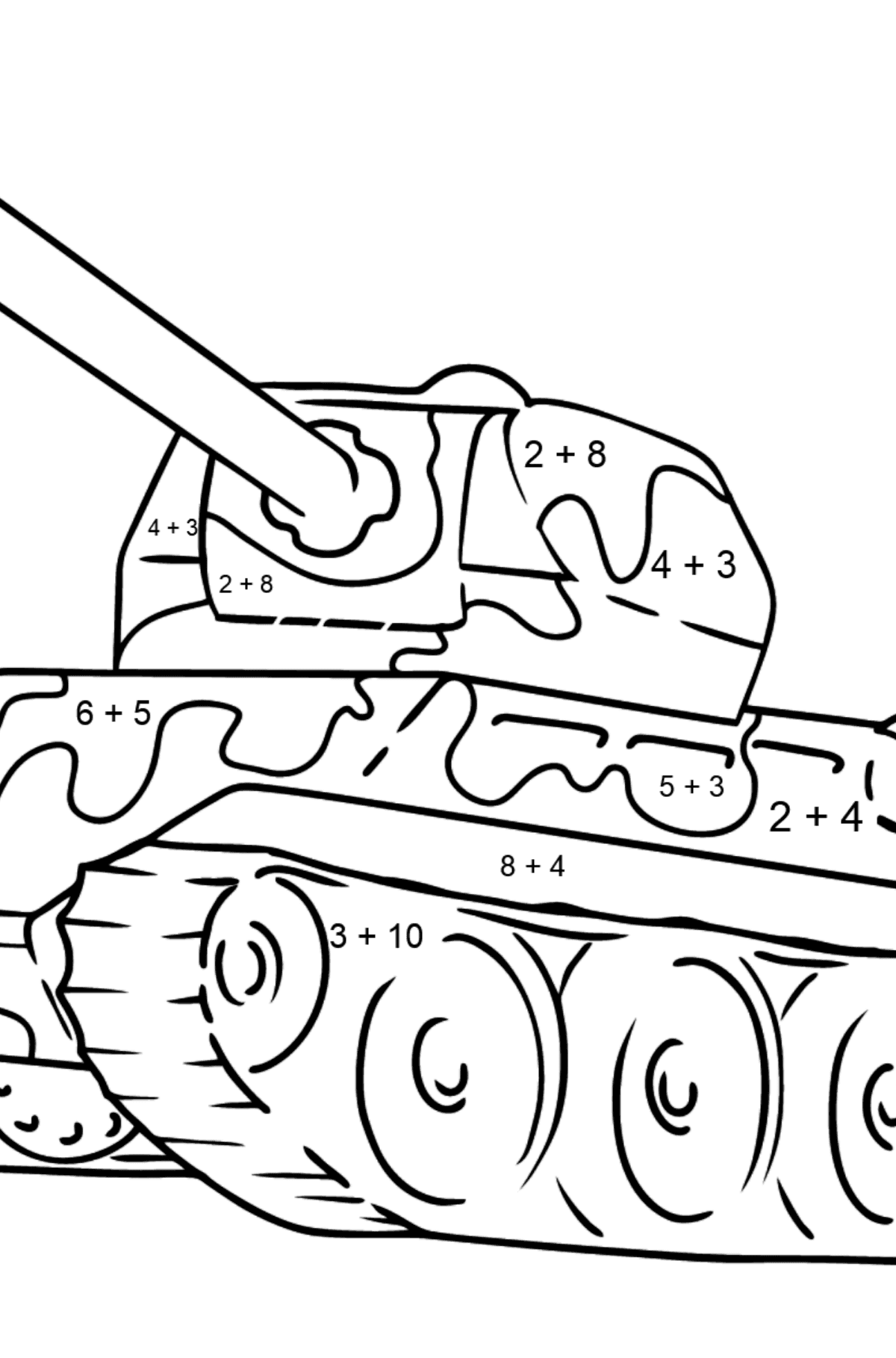 Desenho para colorir - tanque com arma antiaérea - Colorindo com Matemática - Soma para Crianças