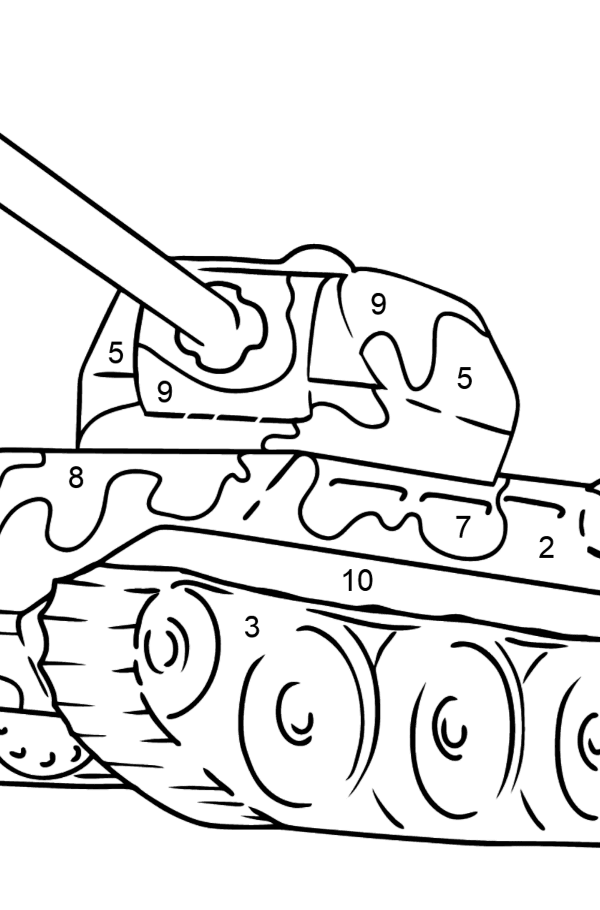 Mewarnai gambar tank anti-pesawat - Pewarnaan mengikuti Nomor untuk anak-anak