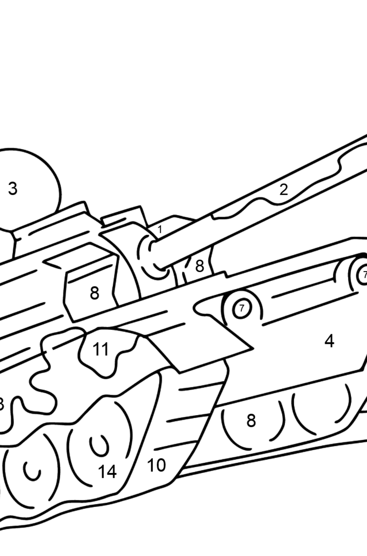 Mewarnai gambar tank militer - Pewarnaan mengikuti Nomor untuk anak-anak