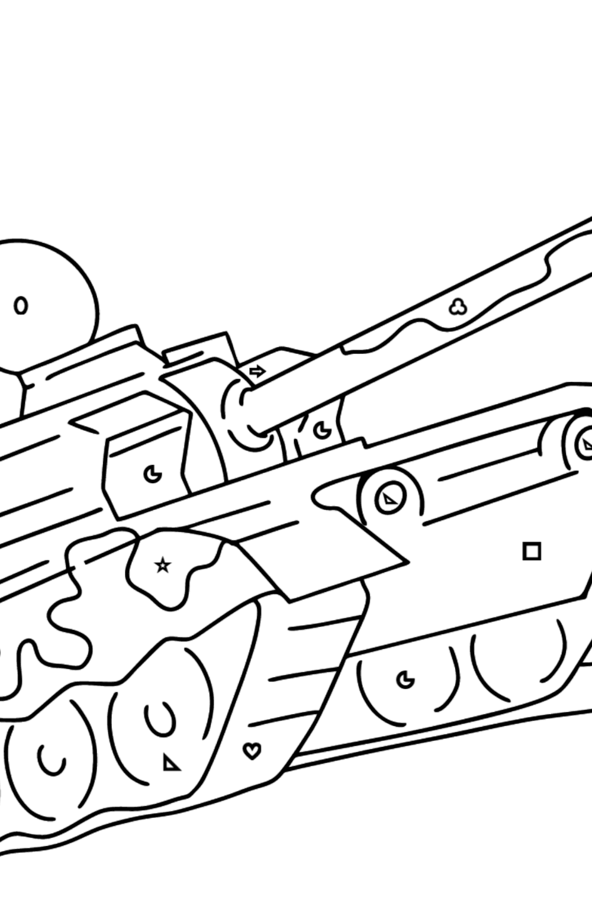 Värityskuva sotilaallinen panssarivaunu - Väritys Geometristen Kuvioden mukaan lapsille