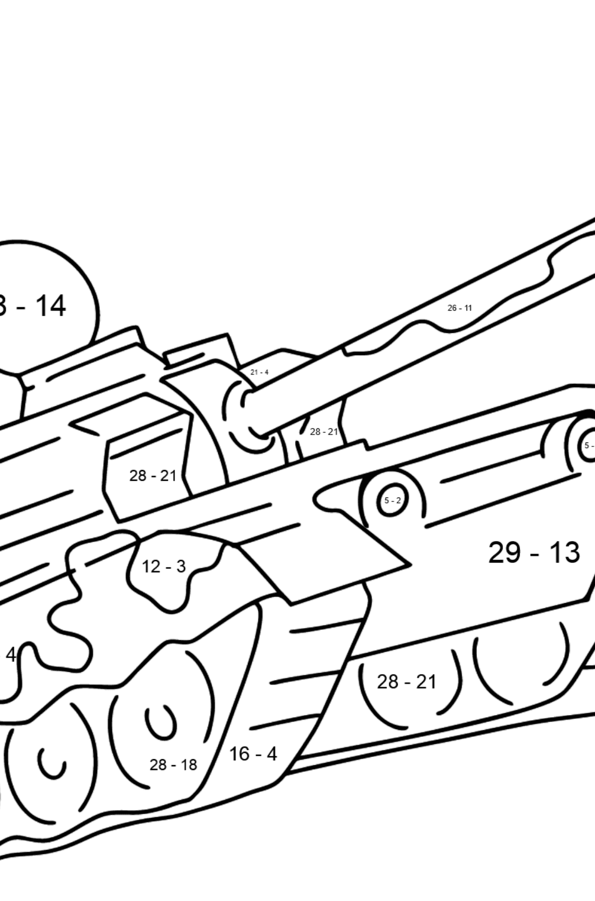 Desenho para colorir de tanques militares - Colorindo com Matemática - Subtração para Crianças