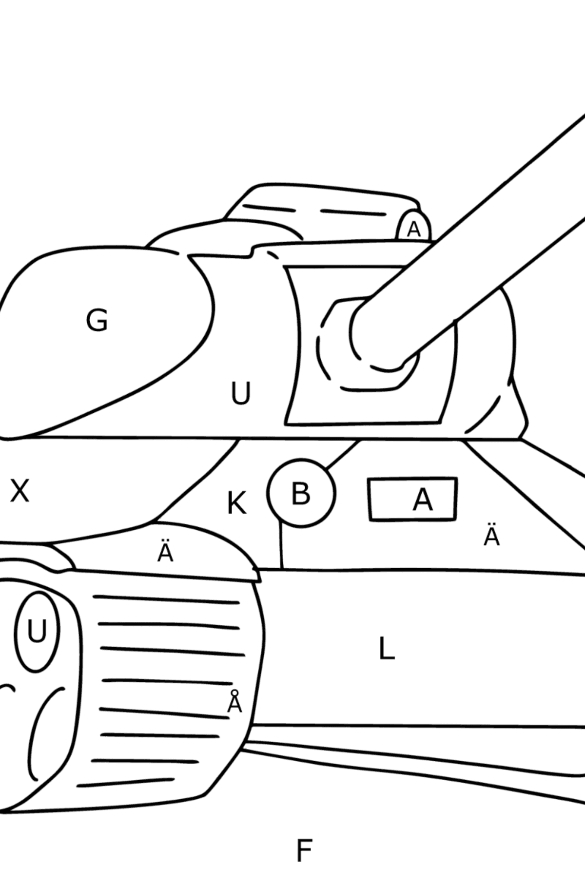 Värityskuva tankki IS-2 - Väritys Kirjaimien mukaan lapsille