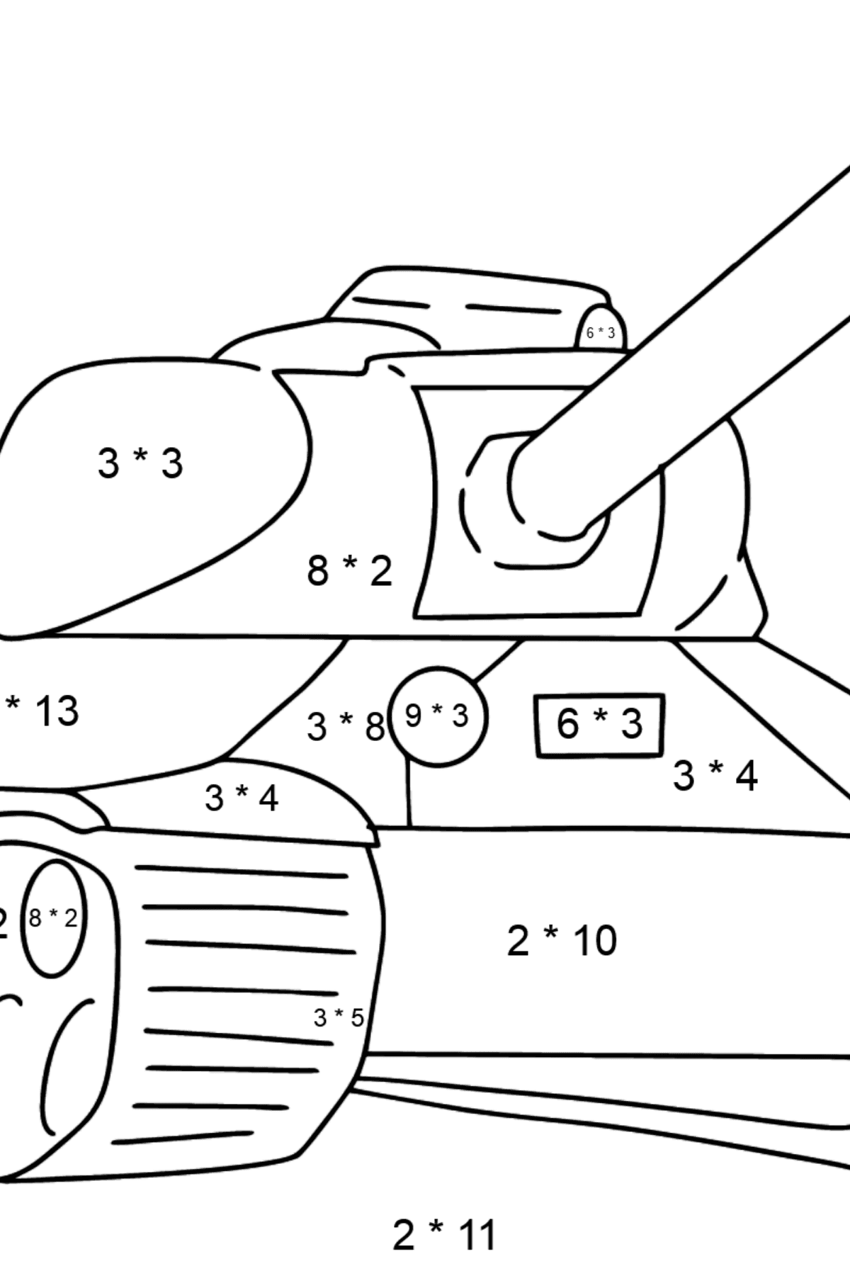 Värityskuva tankki IS-2 - Matemaattinen Värityskirja - Kertolasku lapsille