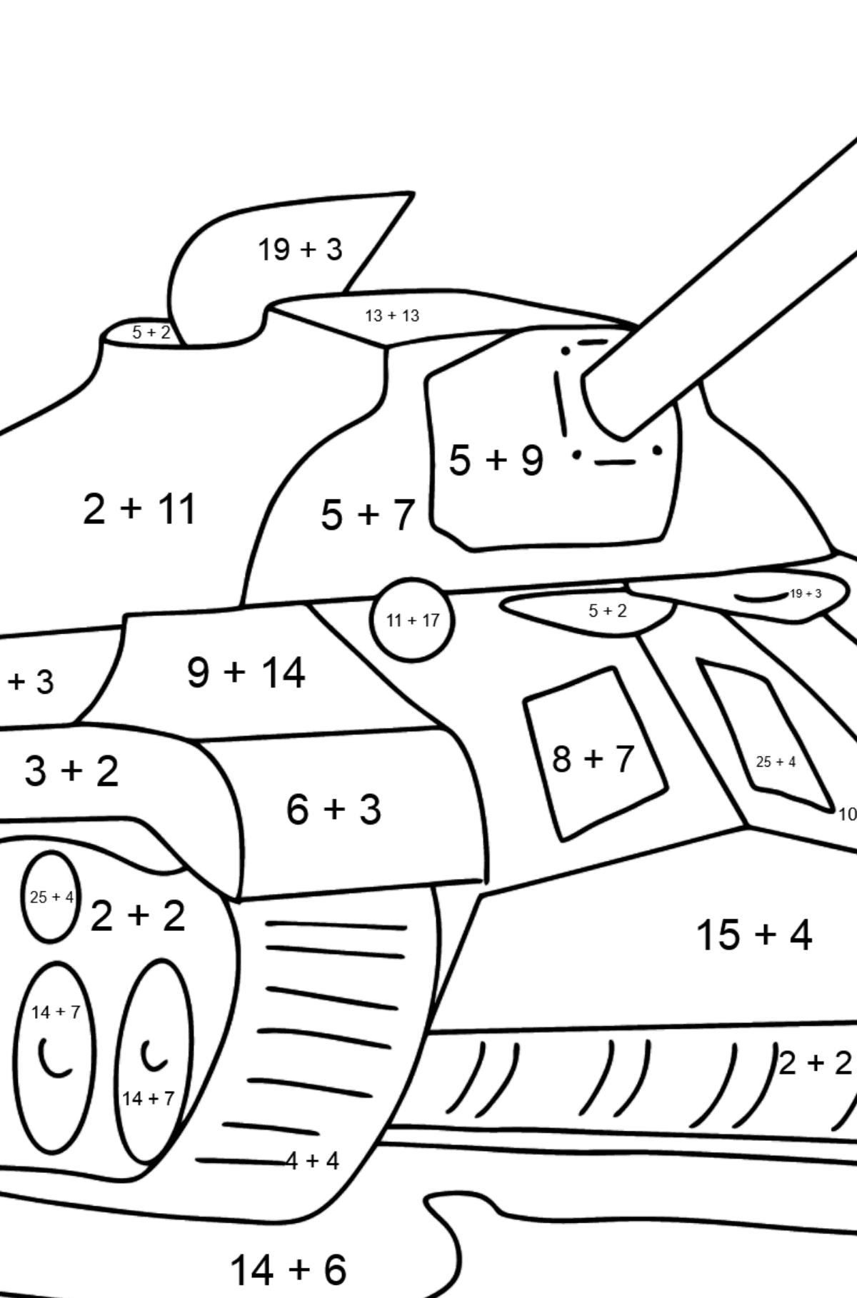 Розмальовка Танк IS 3 - Математична Розмальовка Додавання для дітей