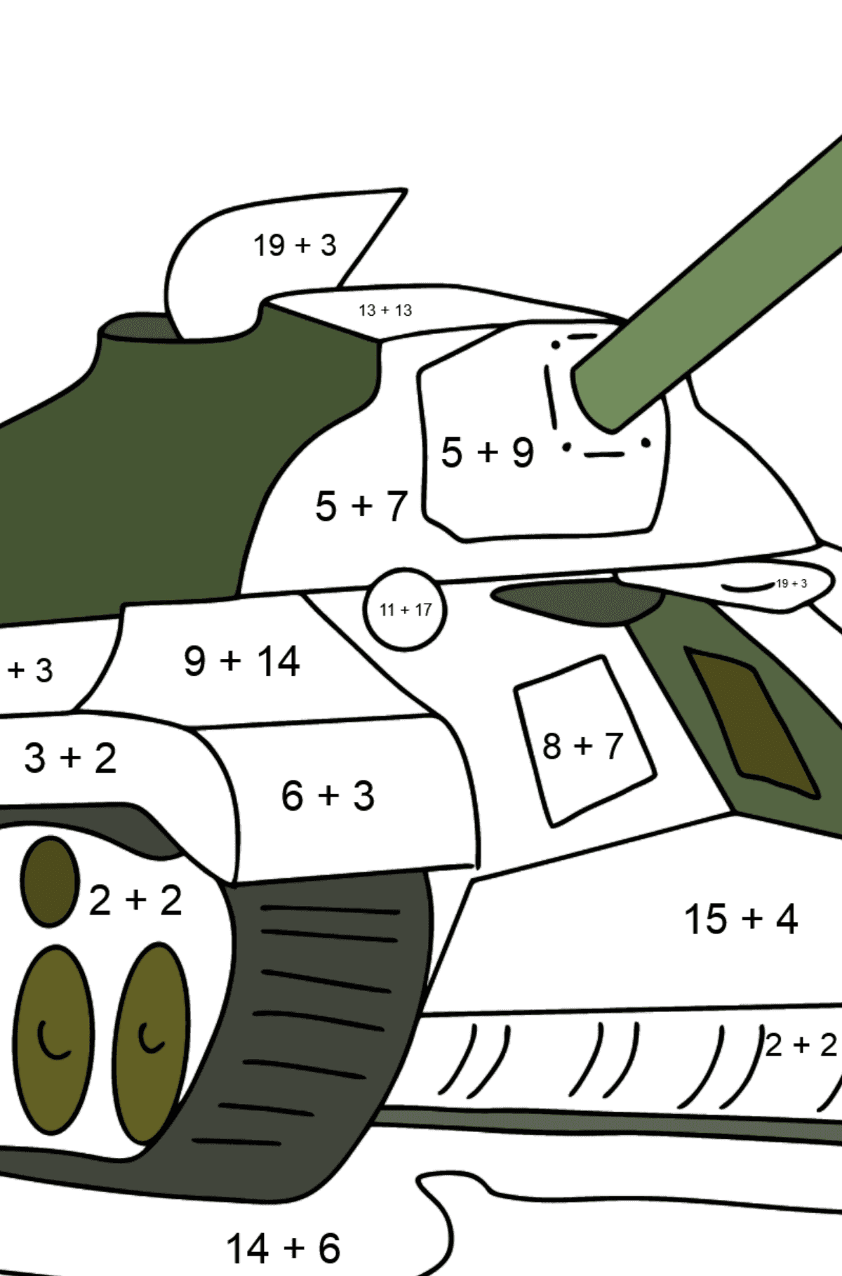 Dibujos de Tank IS 3 para colorear - Colorear con Matemáticas - Sumas para Niños