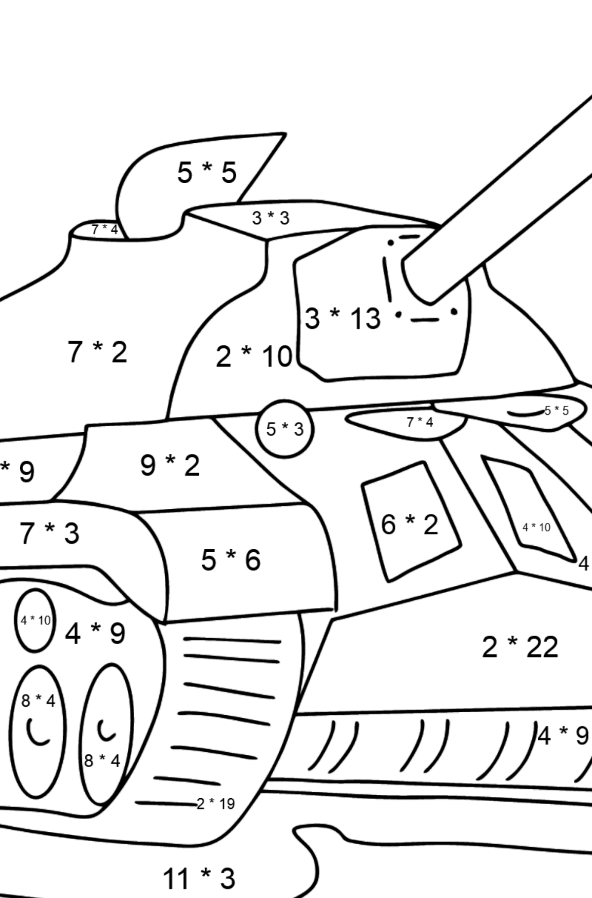 Värityskuva tankki IS-3 - Matemaattinen Värityskirja - Kertolasku lapsille