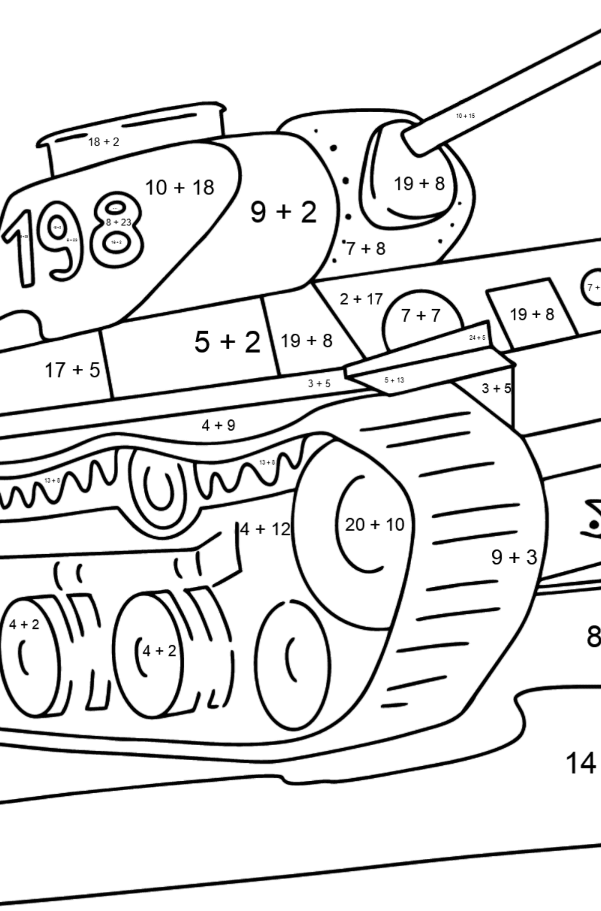 Desenho para colorir de tanque KV 1 - Colorindo com Matemática - Soma para Crianças