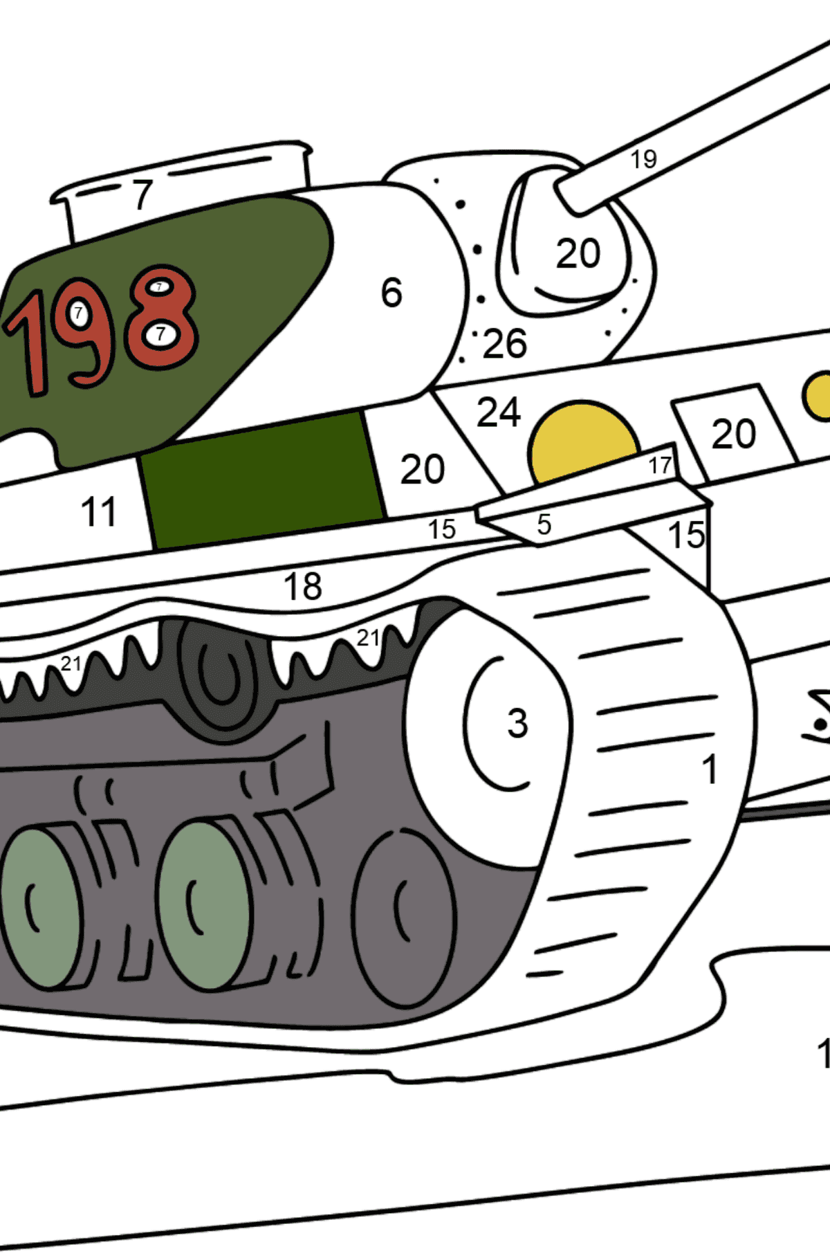 Dibujo de Tanque KV 1 para colorear - Colorear por Números para Niños