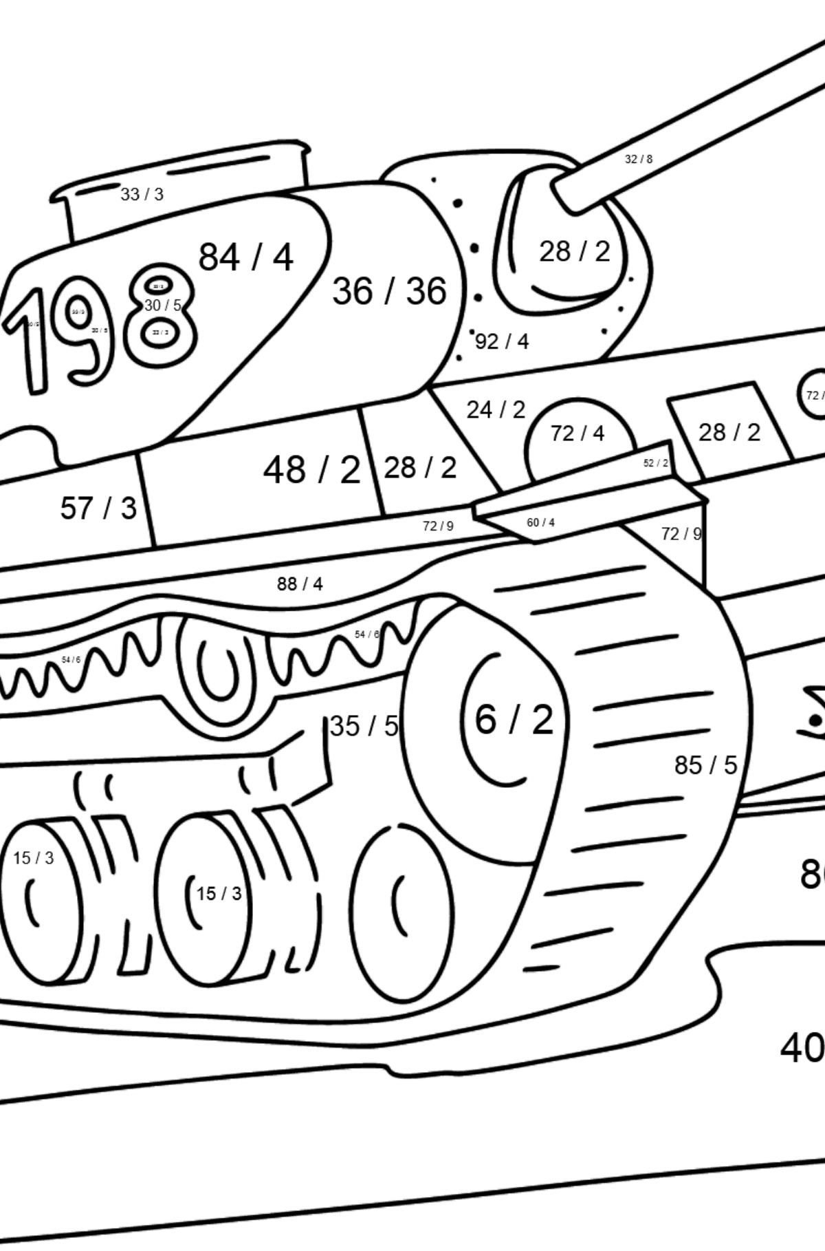 Desenho para colorir de tanque KV 1 - Colorindo com Matemática - Divisão para Crianças