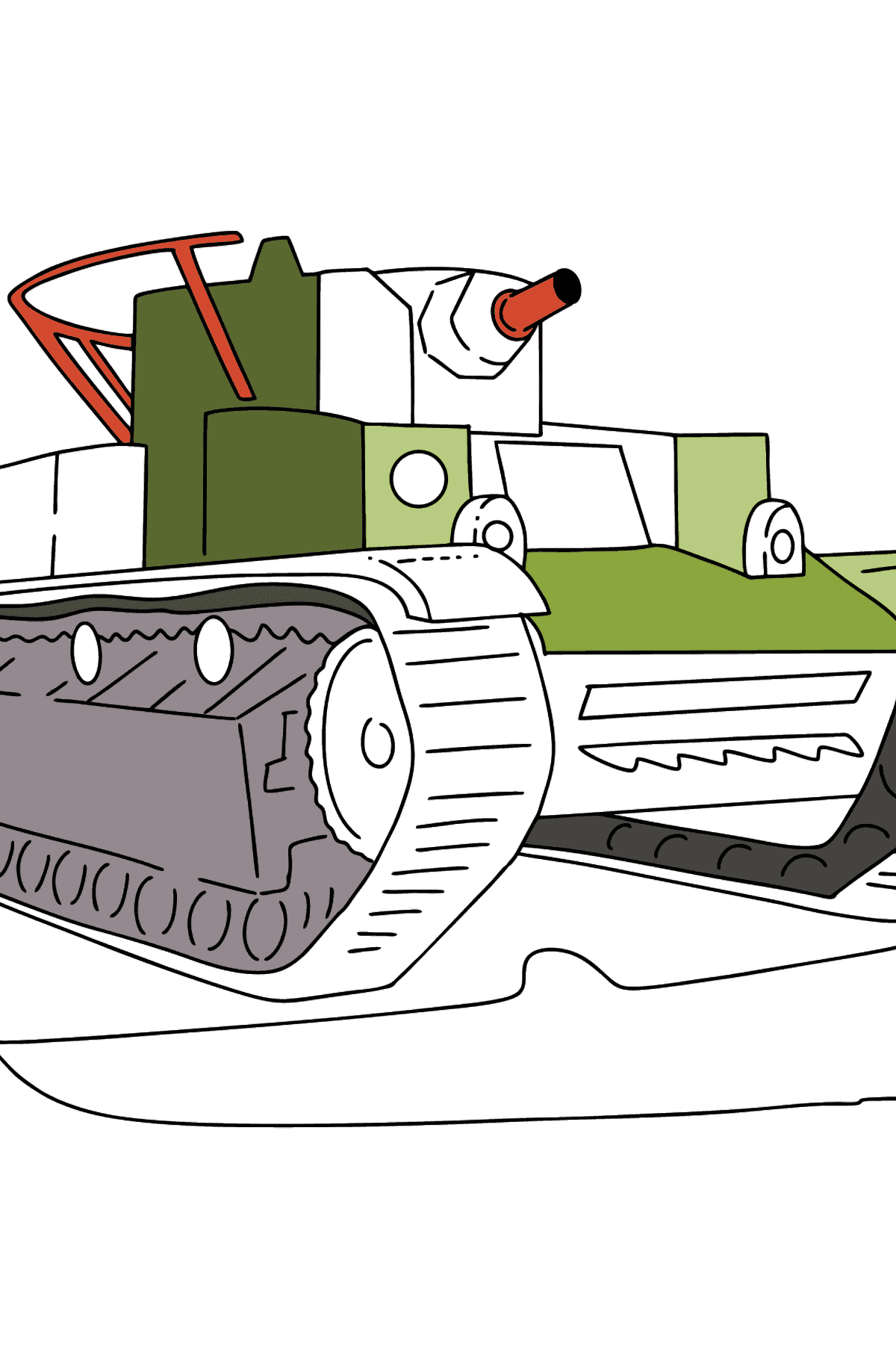 Värityskuva tankki T-28 - Värityskuvat lapsille