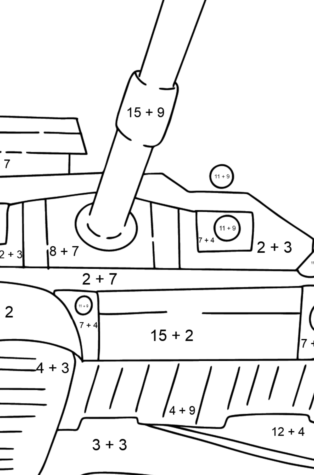 Värityskuva tankki T-90 - Matemaattinen Väritys - Yhteenlasku lapsille