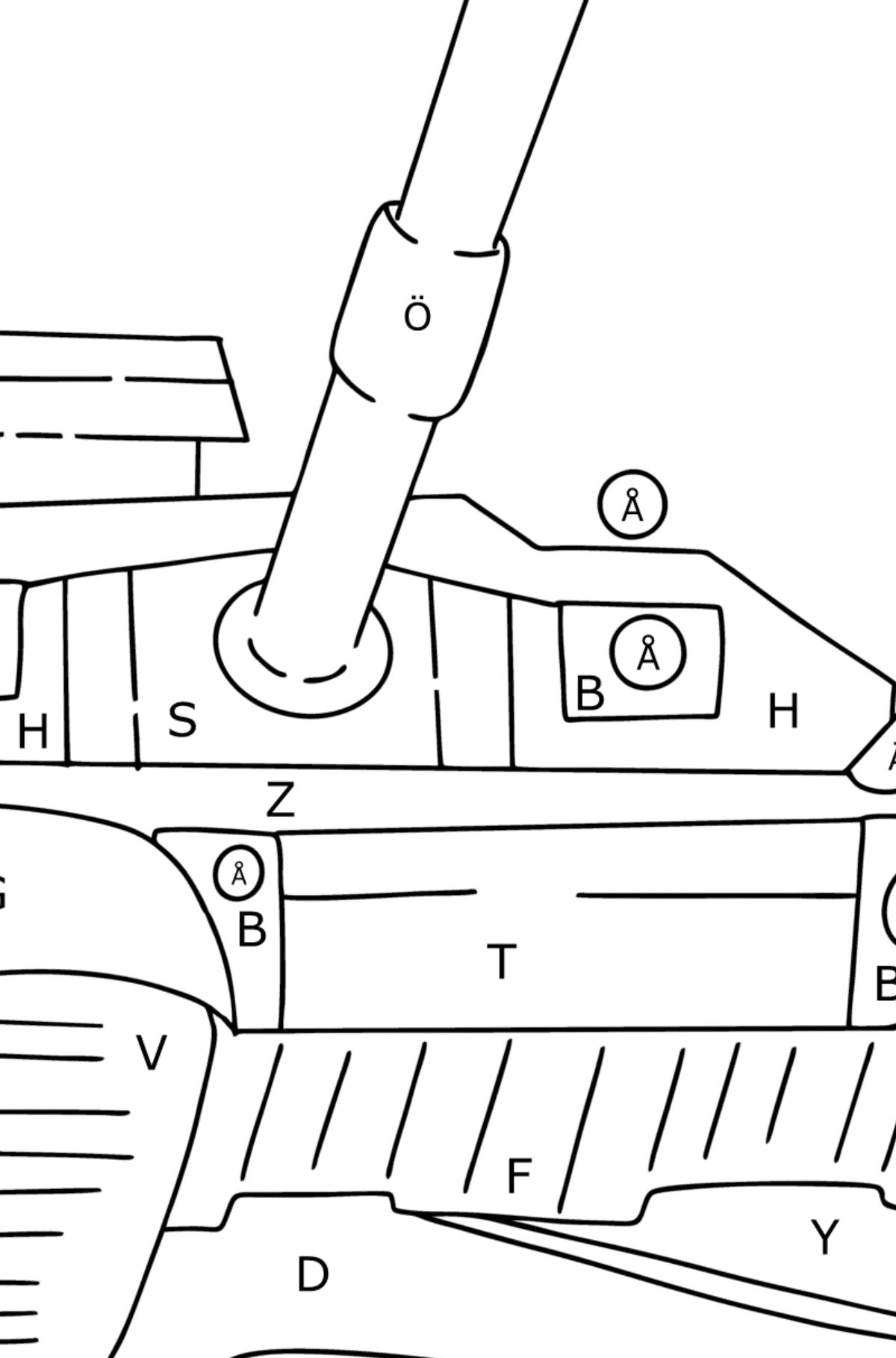 Värityskuva tankki T-90 - Väritys Kirjaimien mukaan lapsille