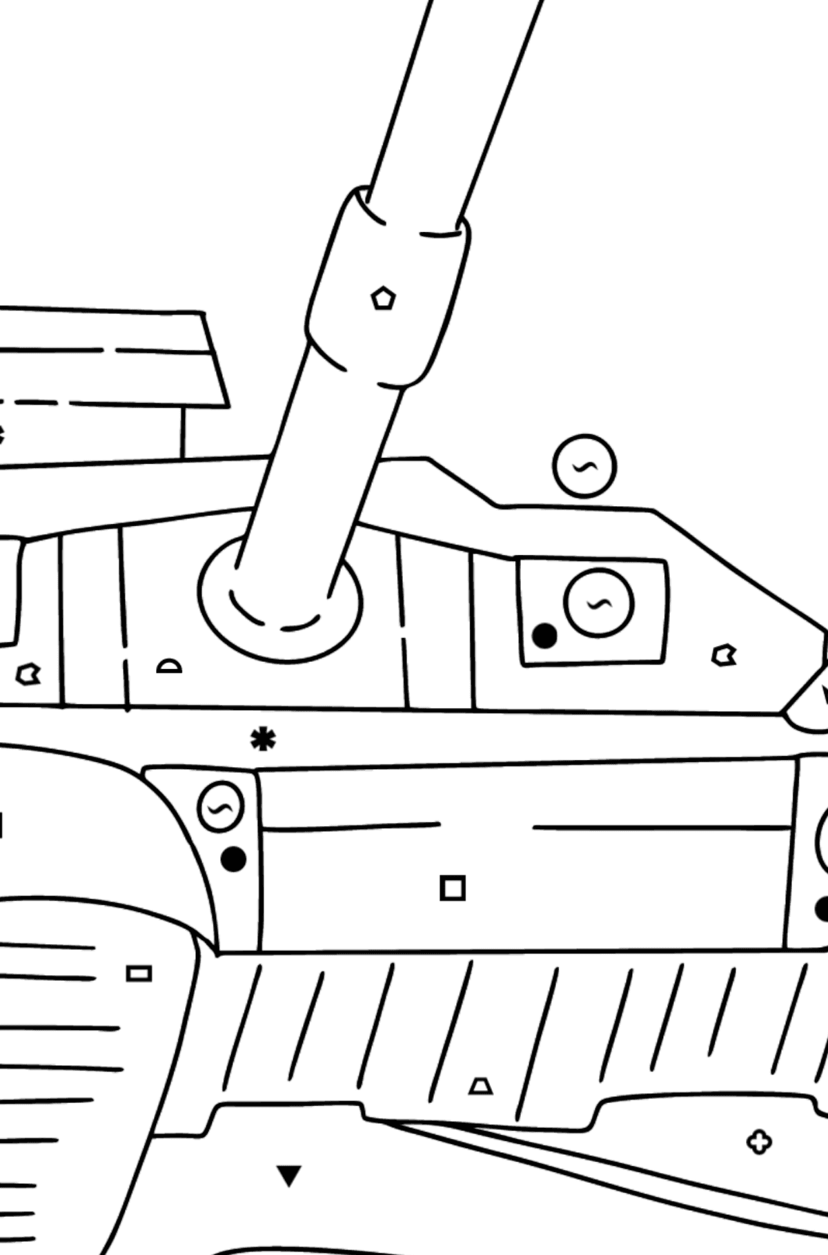Värityskuva tankki T-90 - Väritys Symbolien ja Geometristen Kuvioiden mukaan lapsille