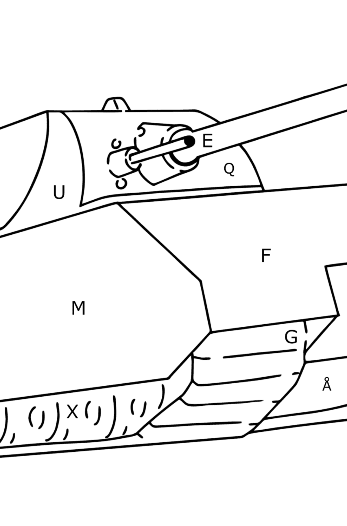 Värityskuva tankki Maus - Väritys Kirjaimien mukaan lapsille