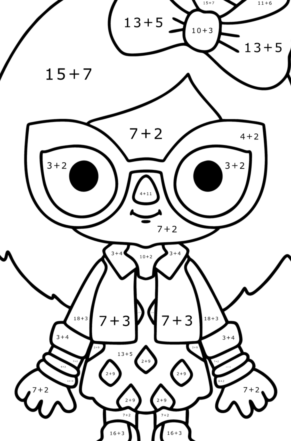 Colouring page Girl tocaboca 01 - Math Coloring - Addition for Kids