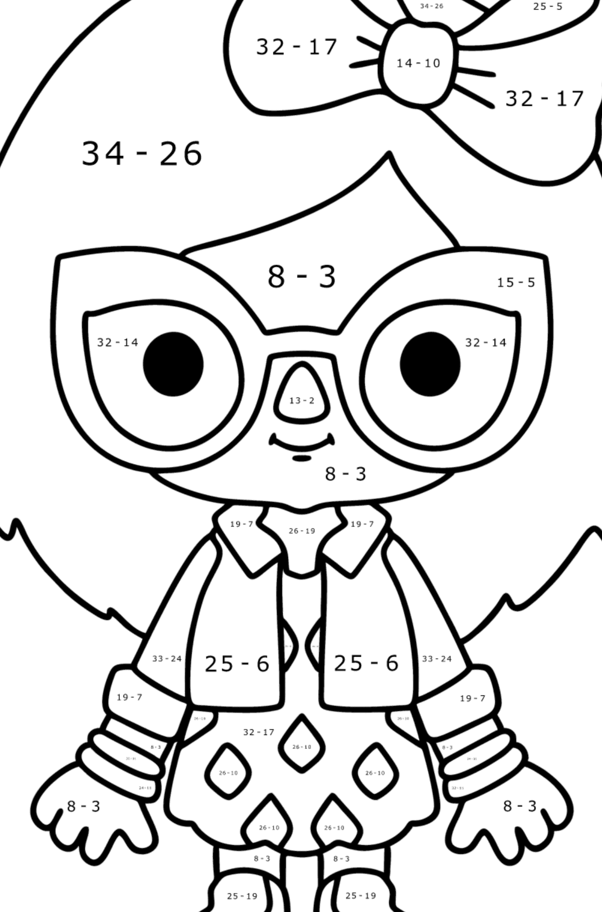 Colouring page Girl tocaboca 01 - Math Coloring - Subtraction for Kids