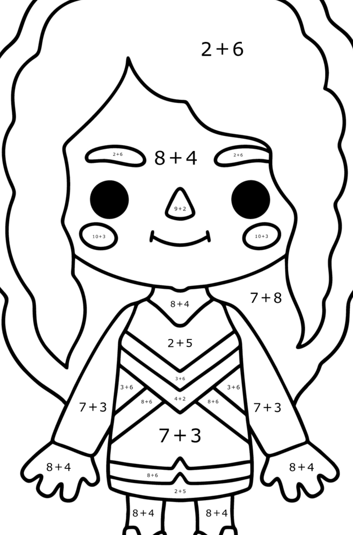 Coloring page Girl tocaboca 03 - Math Coloring - Addition for Kids