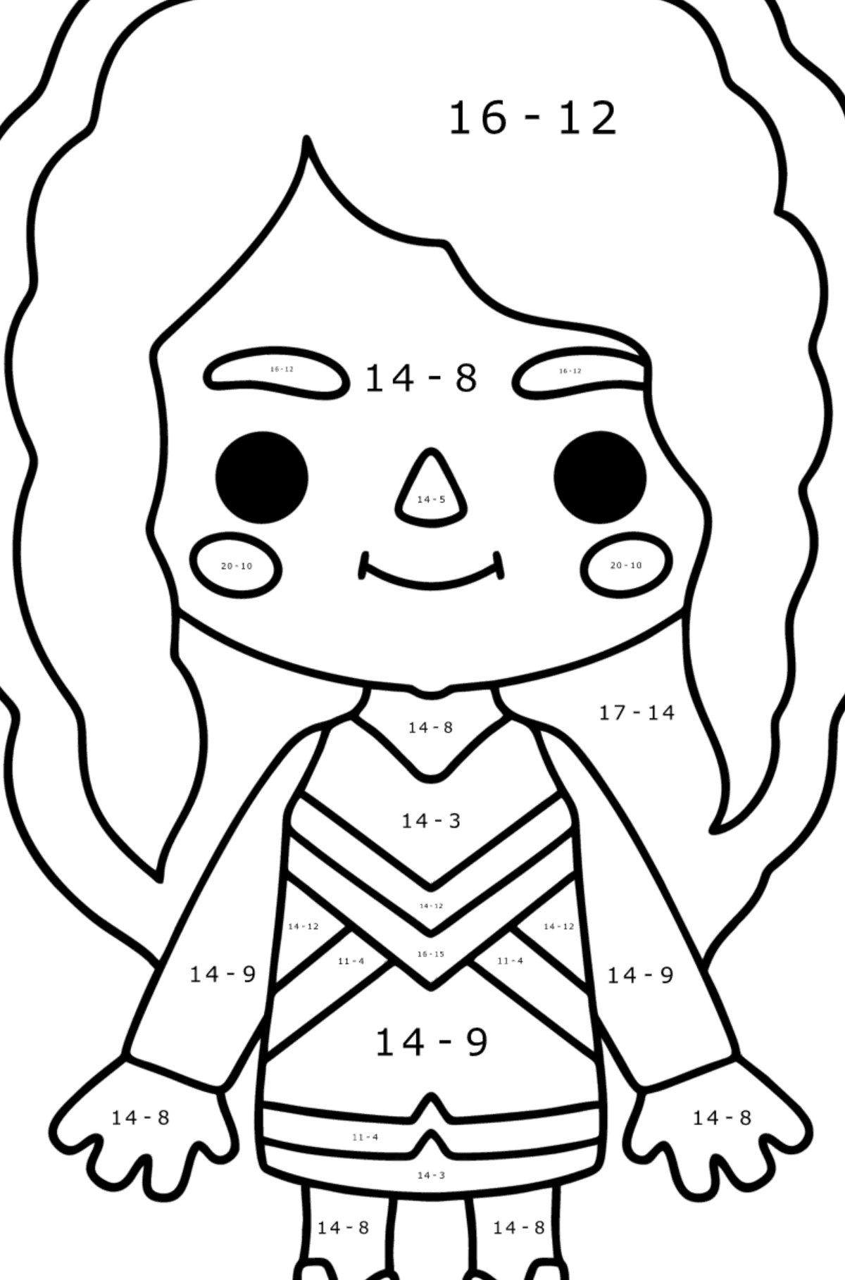 Coloring page Girl tocaboca 03 - Math Coloring - Subtraction for Kids
