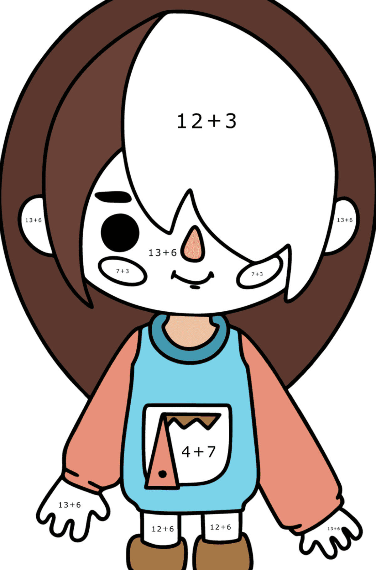 Boyama sayfası Toca Boca Nari - Matematik Boyama - Toplama çocuklar için