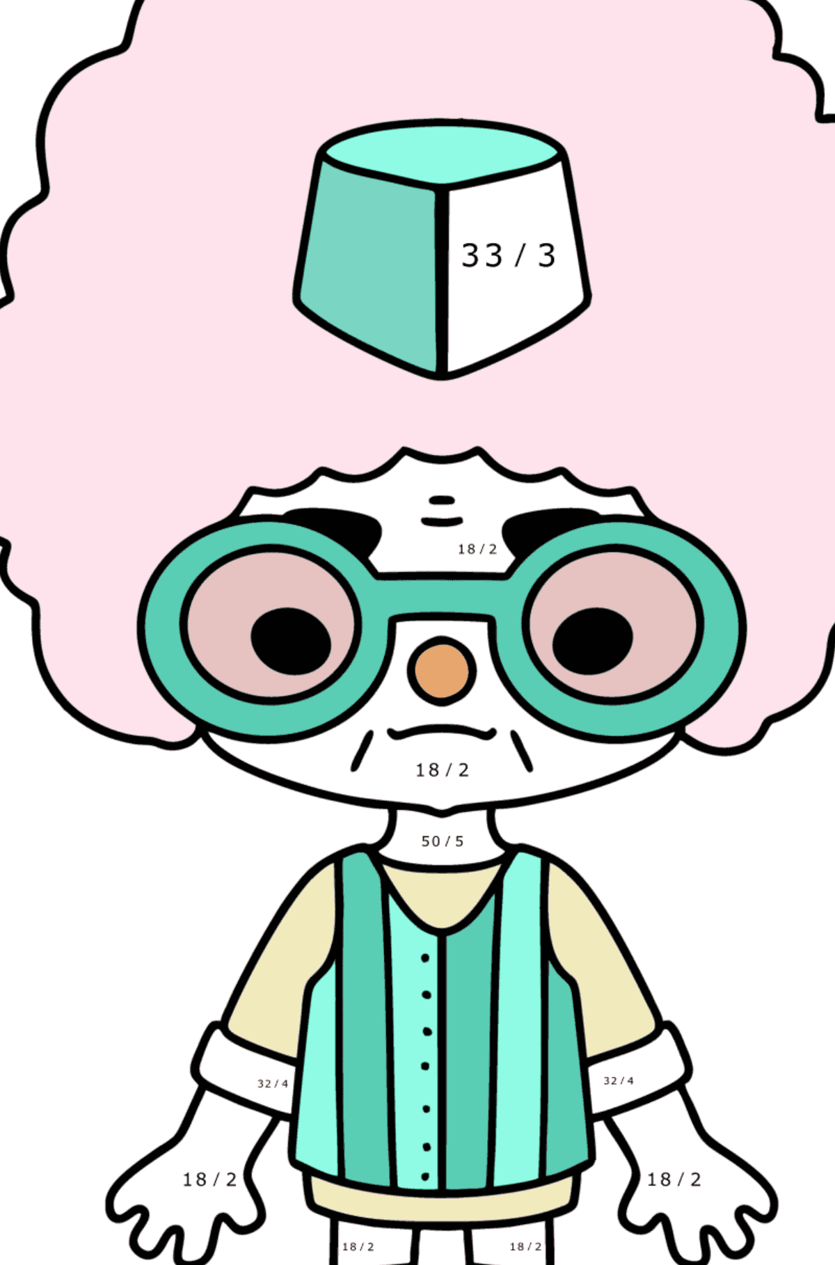 Toka Boka Karakter Oldies tegning til farvning - Matematisk farvelægning side -- Division for børn