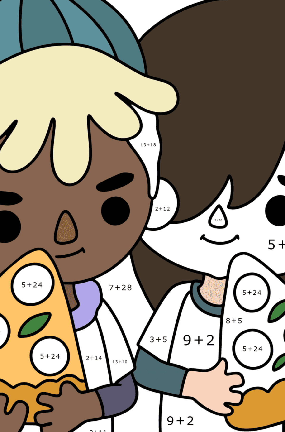 Boyama sayfası Toca Boca pizzacı - Matematik Boyama - Toplama çocuklar için