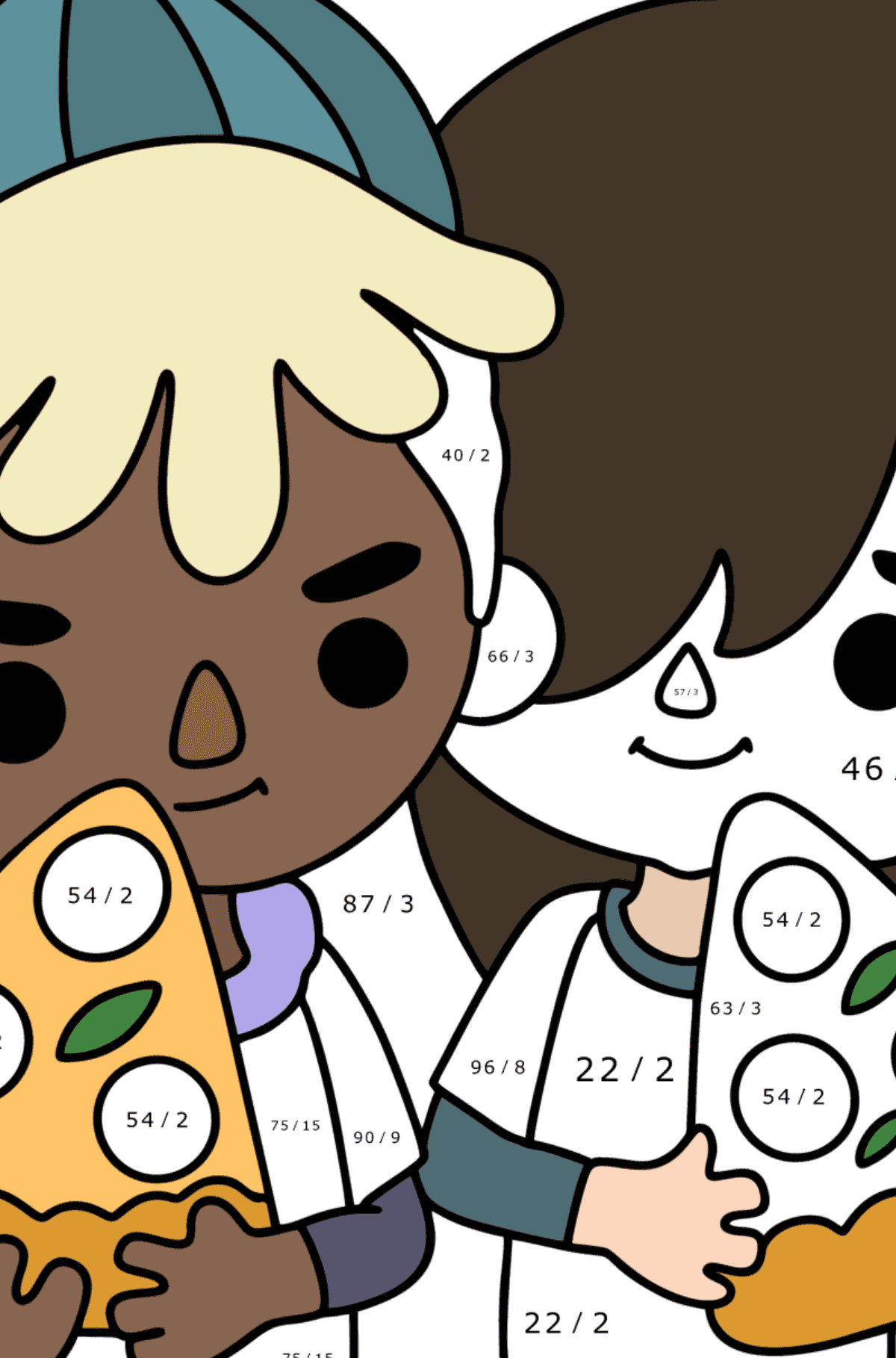 Boyama sayfası Toca Boca pizzacı - Matematik Boyama - Bölme çocuklar için