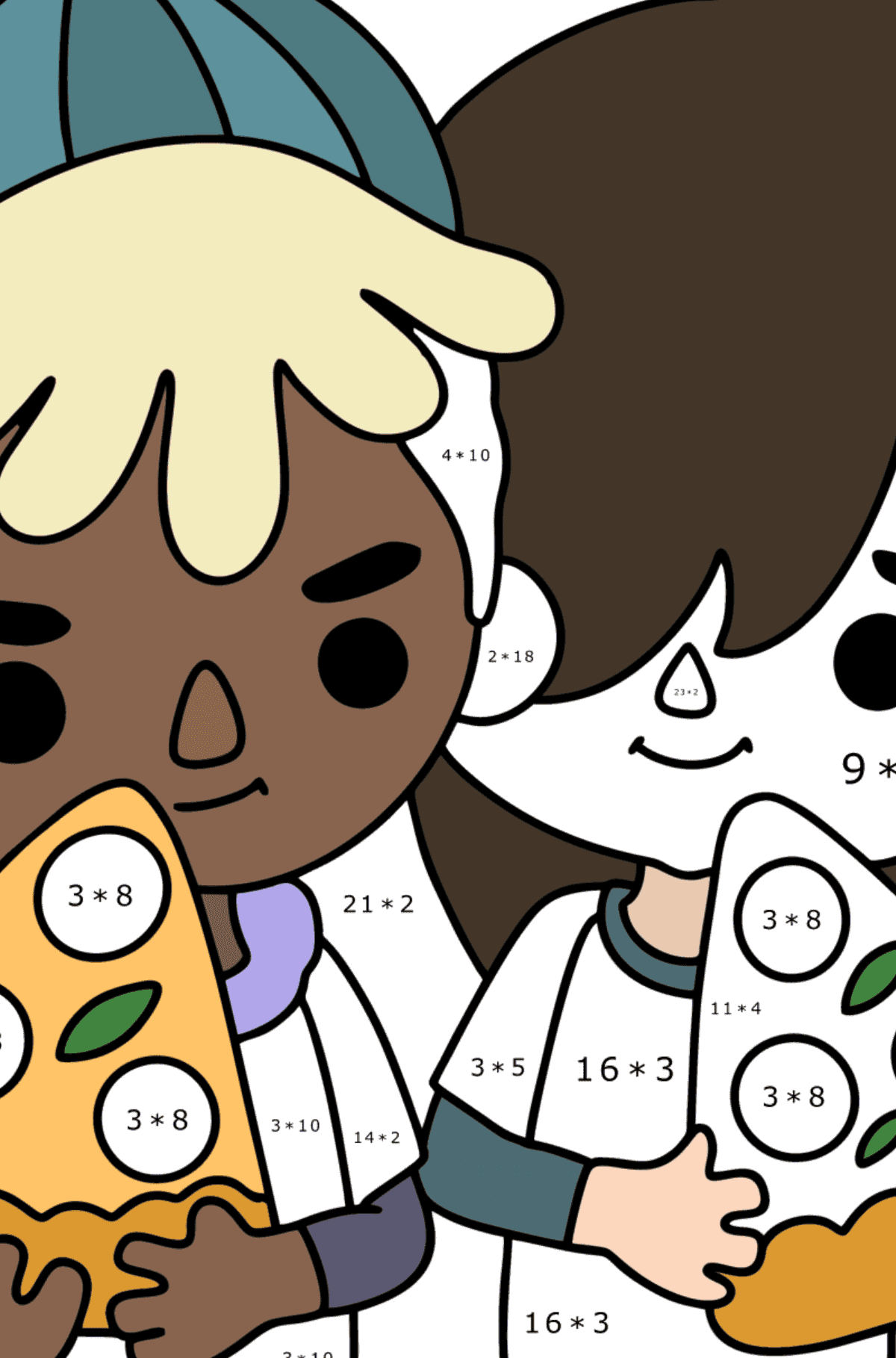 Boyama sayfası Toca Boca pizzacı - Matematik Boyama - Çarpma çocuklar için