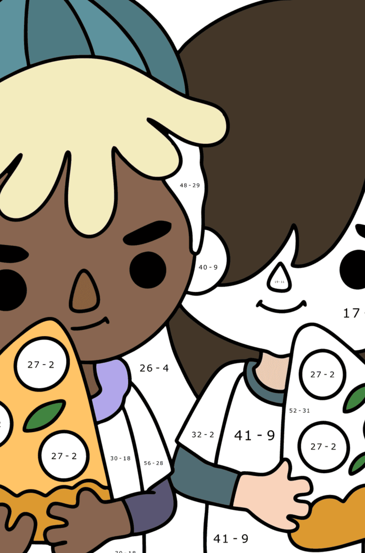 Boyama sayfası Toca Boca pizzacı - Matematik Boyama - Çıkarma çocuklar için