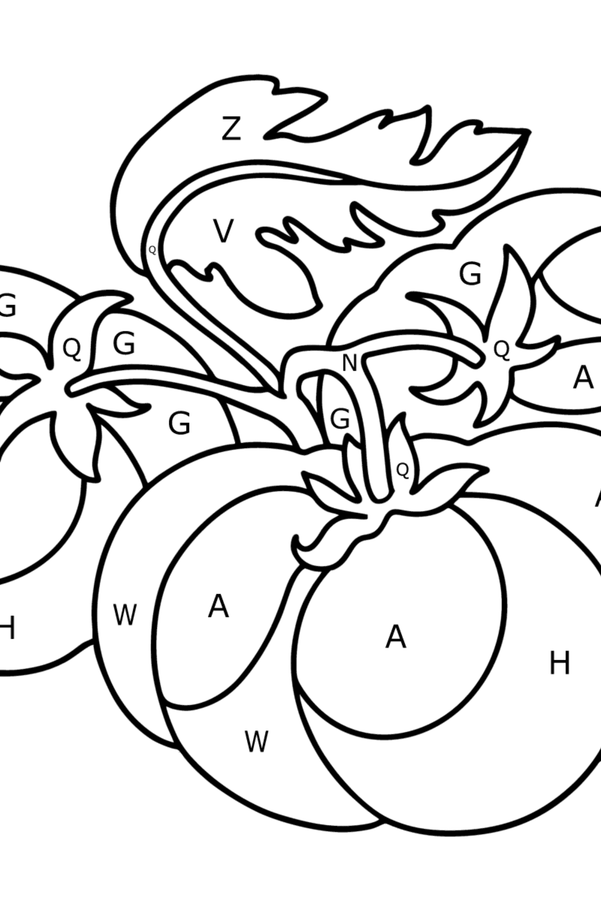 Large tomatoes сoloring page - Coloring by Letters for Kids