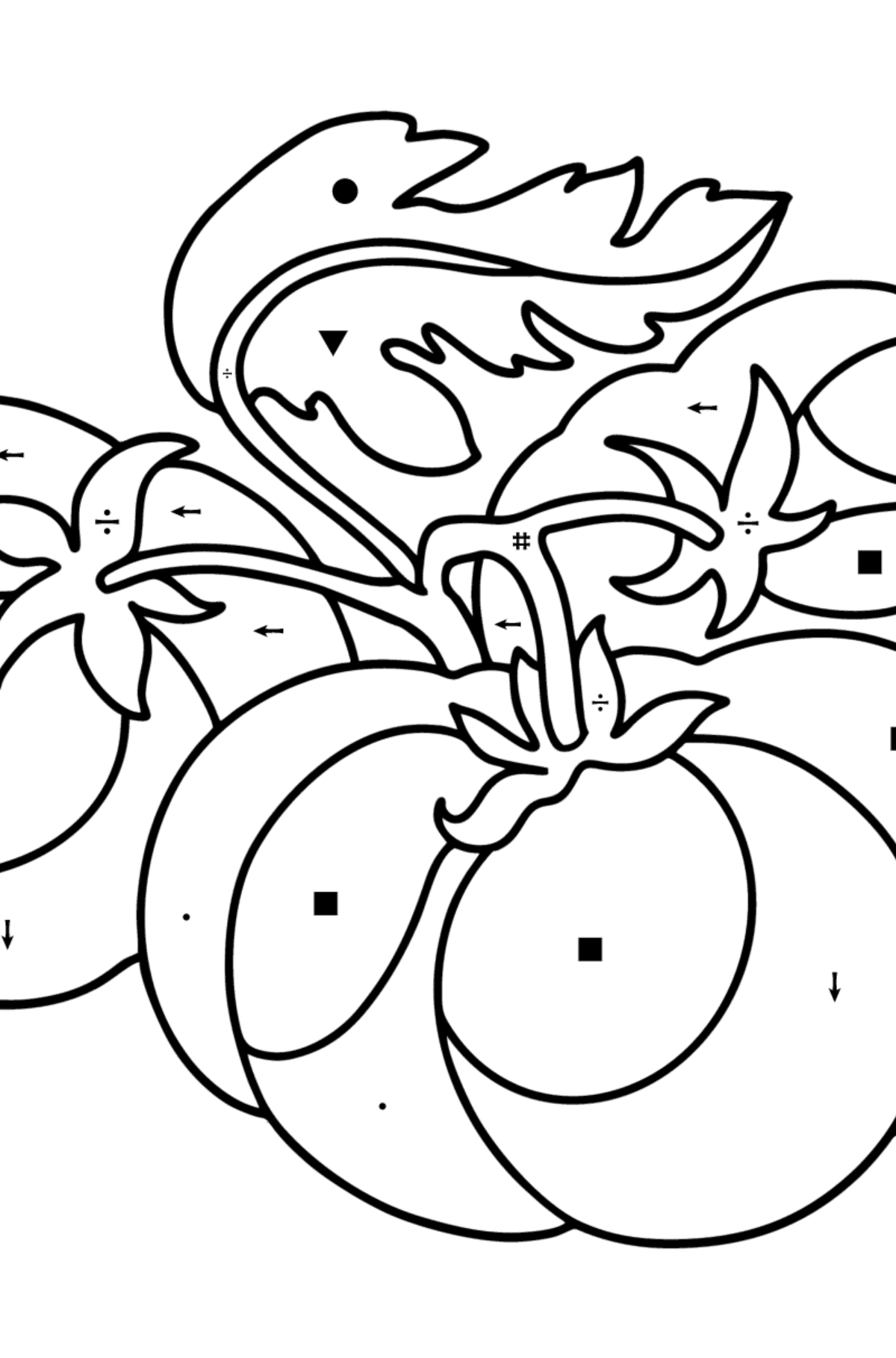 Large tomatoes сoloring page - Coloring by Symbols for Kids