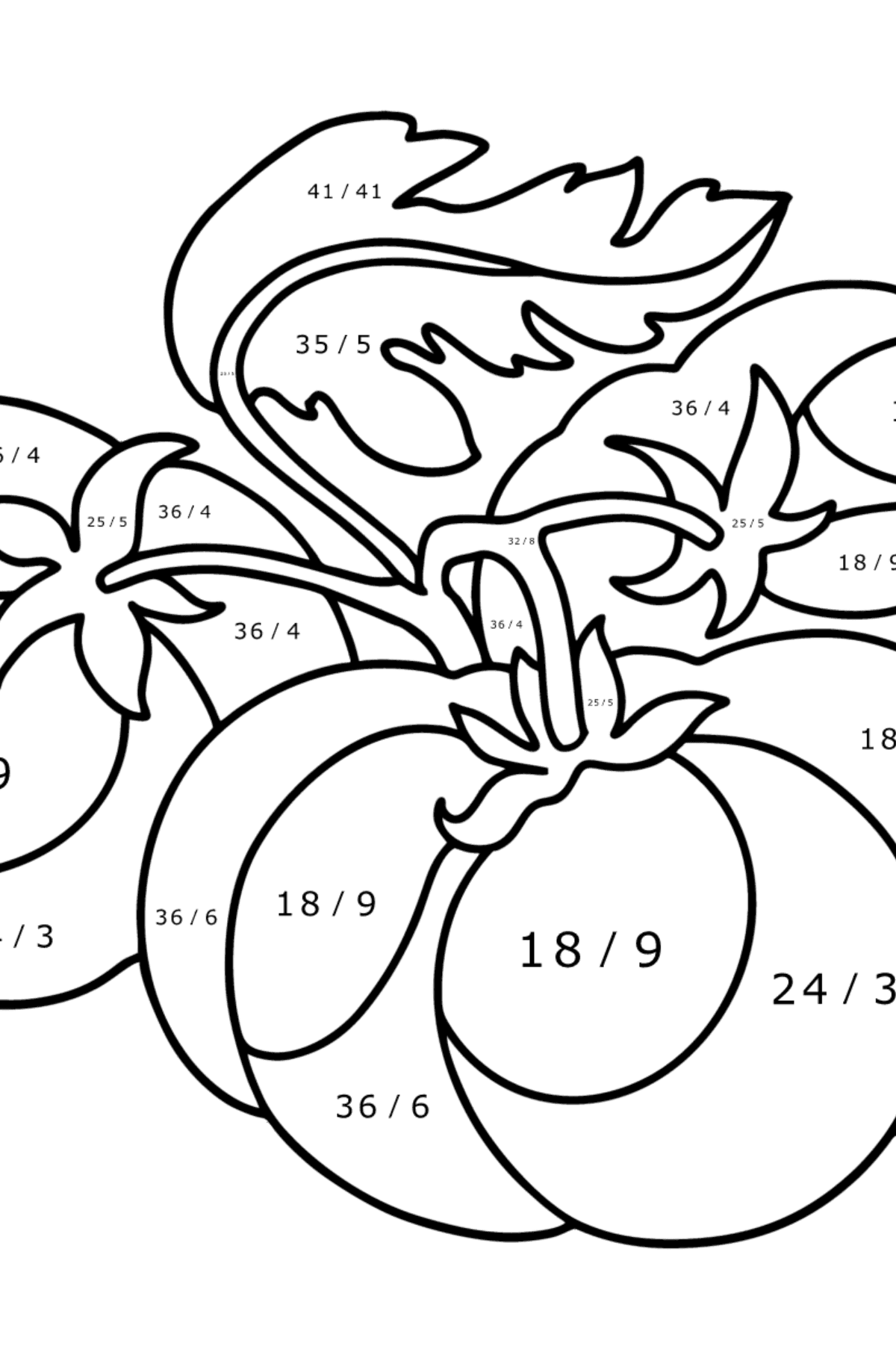 Boyama sayfası Büyük domates - Matematik Boyama - Bölme çocuklar için