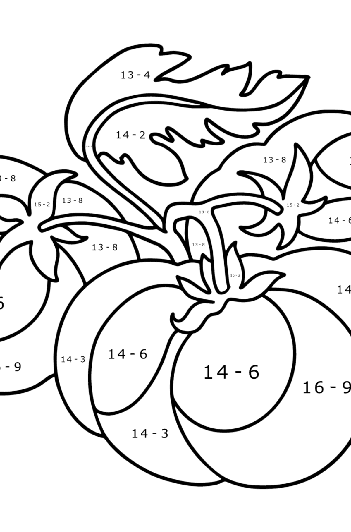 Large tomatoes сoloring page - Math Coloring - Subtraction for Kids