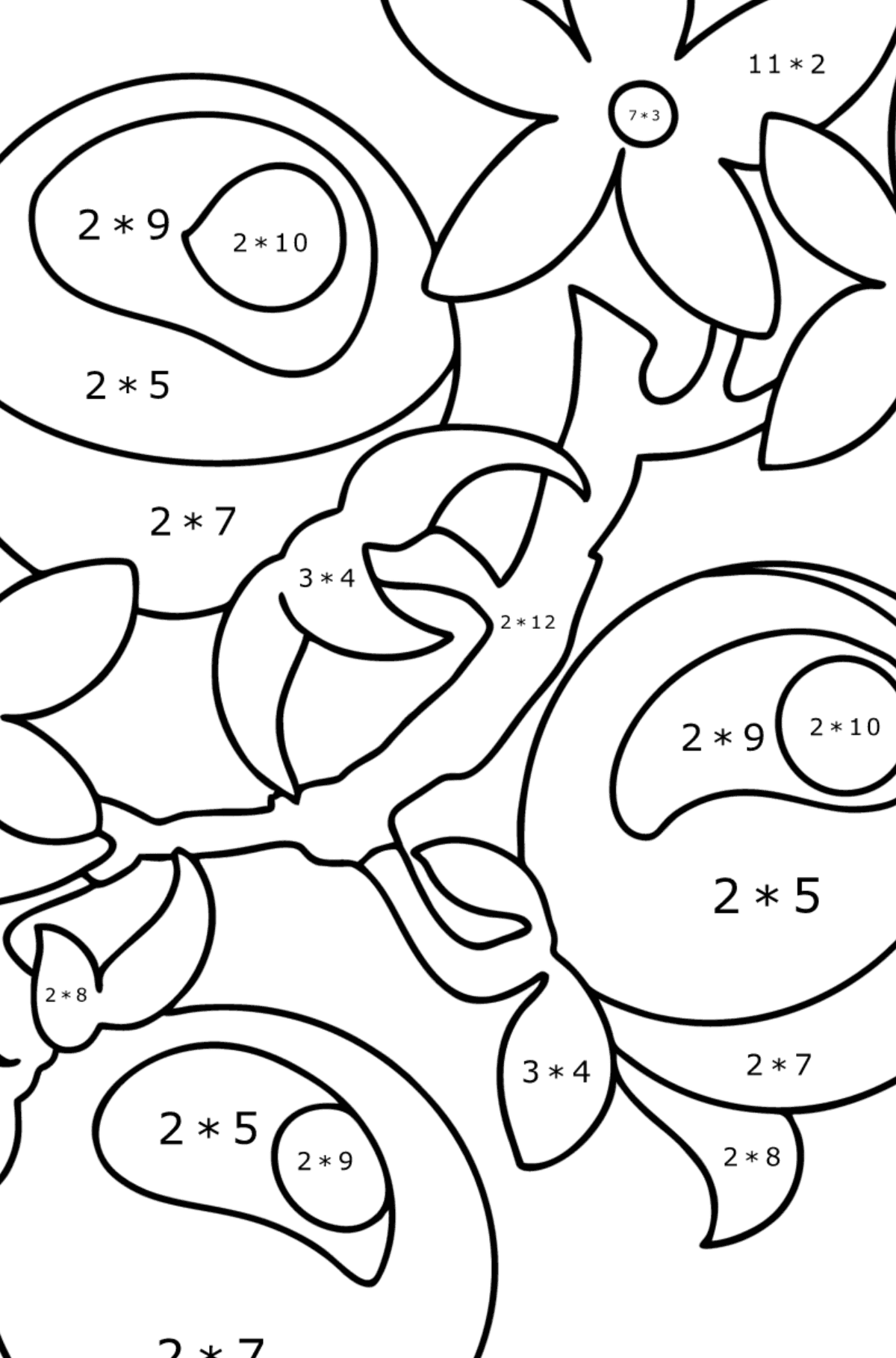 Tomatoes on the Branch сoloring page - Math Coloring - Multiplication for Kids
