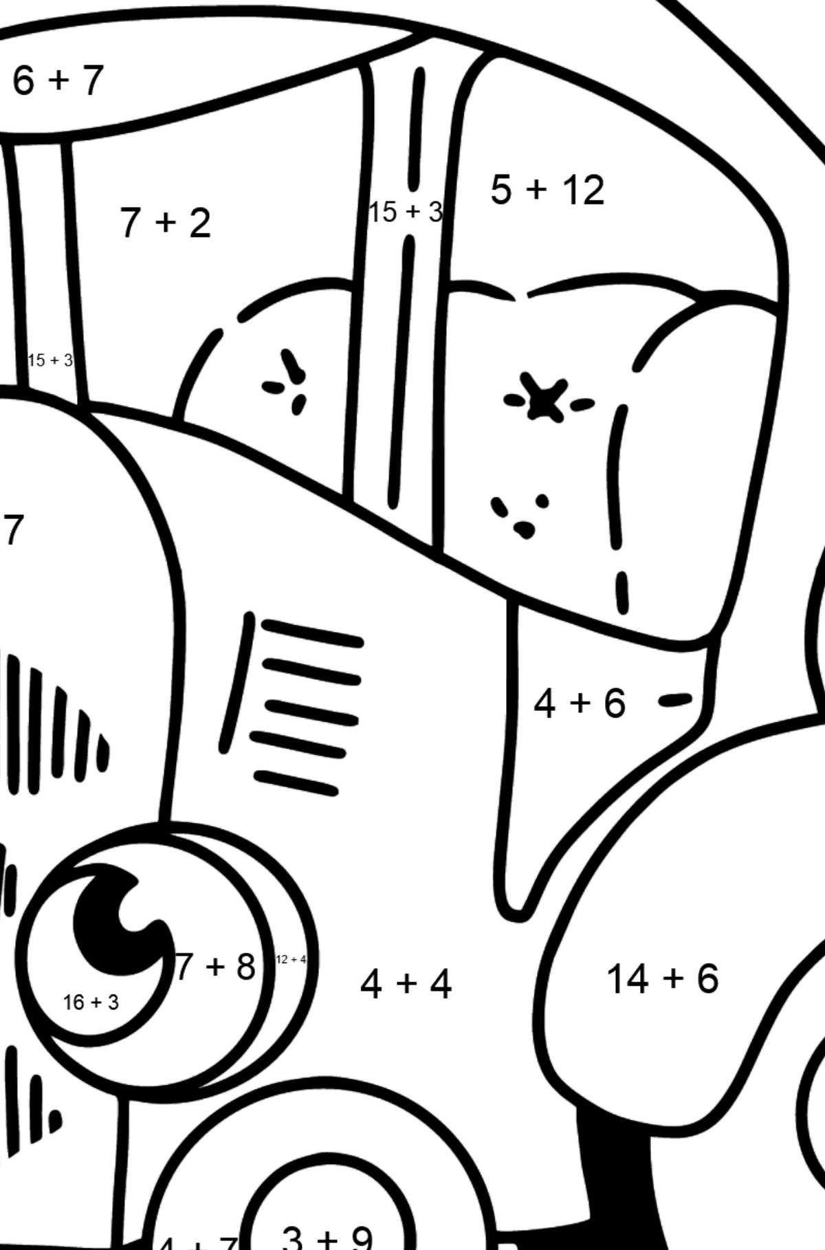 Blue Tractor coloring page - Math Coloring - Addition for Kids