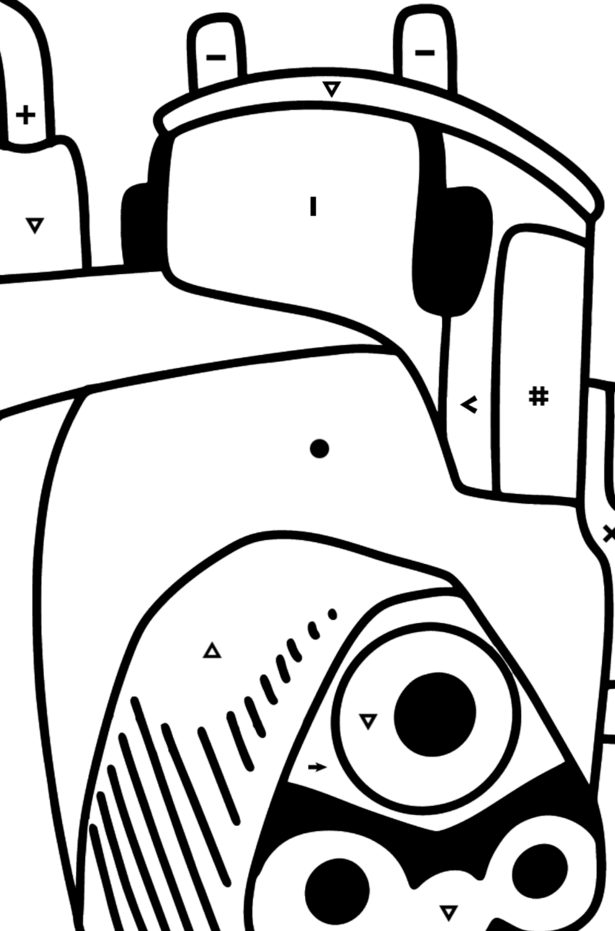Ausmalbild John Deere 9620RX Raupentraktor - Ausmalen nach Symbolen für Kinder