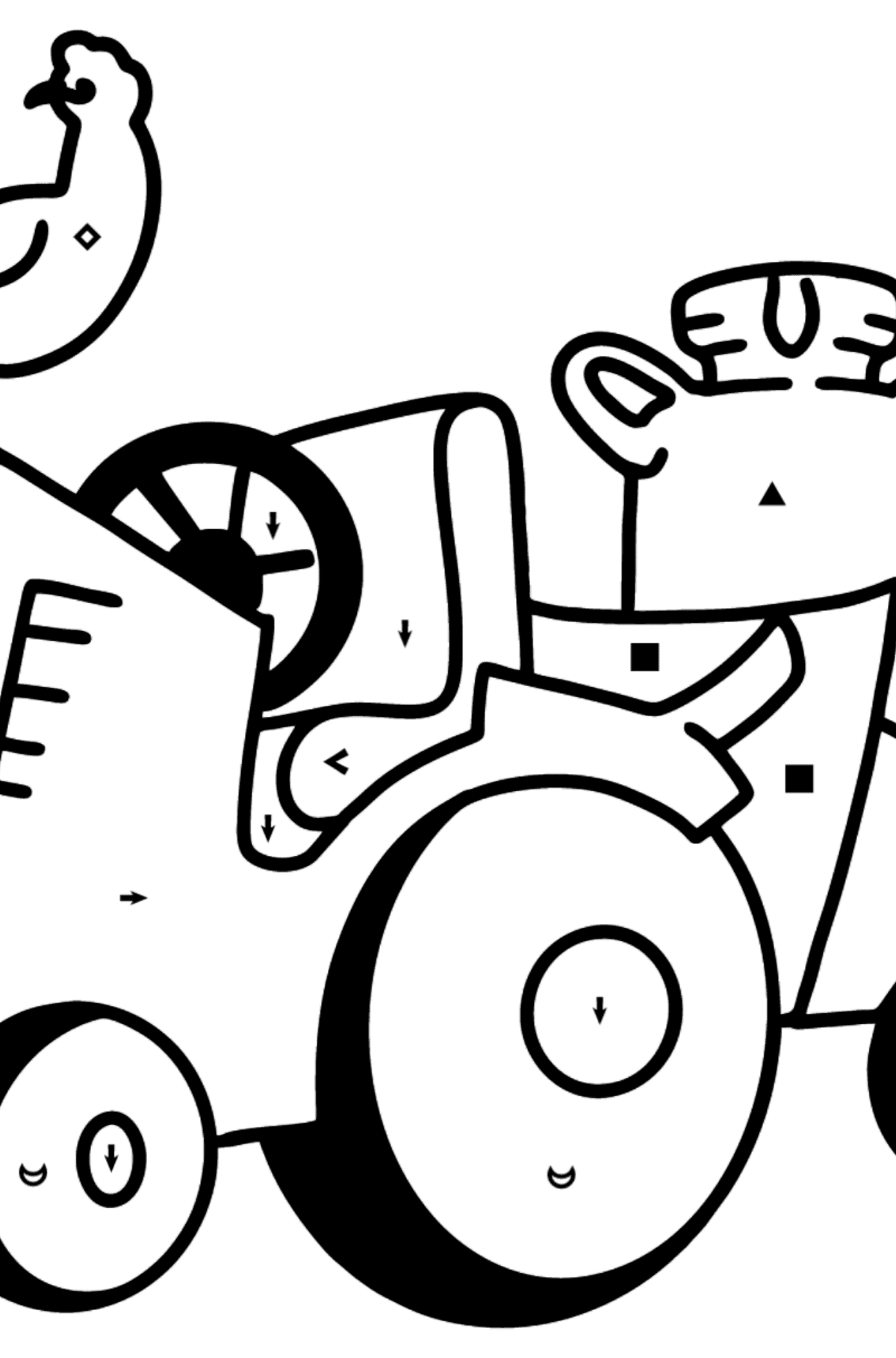 Coloriage - Tracteur dans une ferme - Coloriage par Symboles pour les Enfants