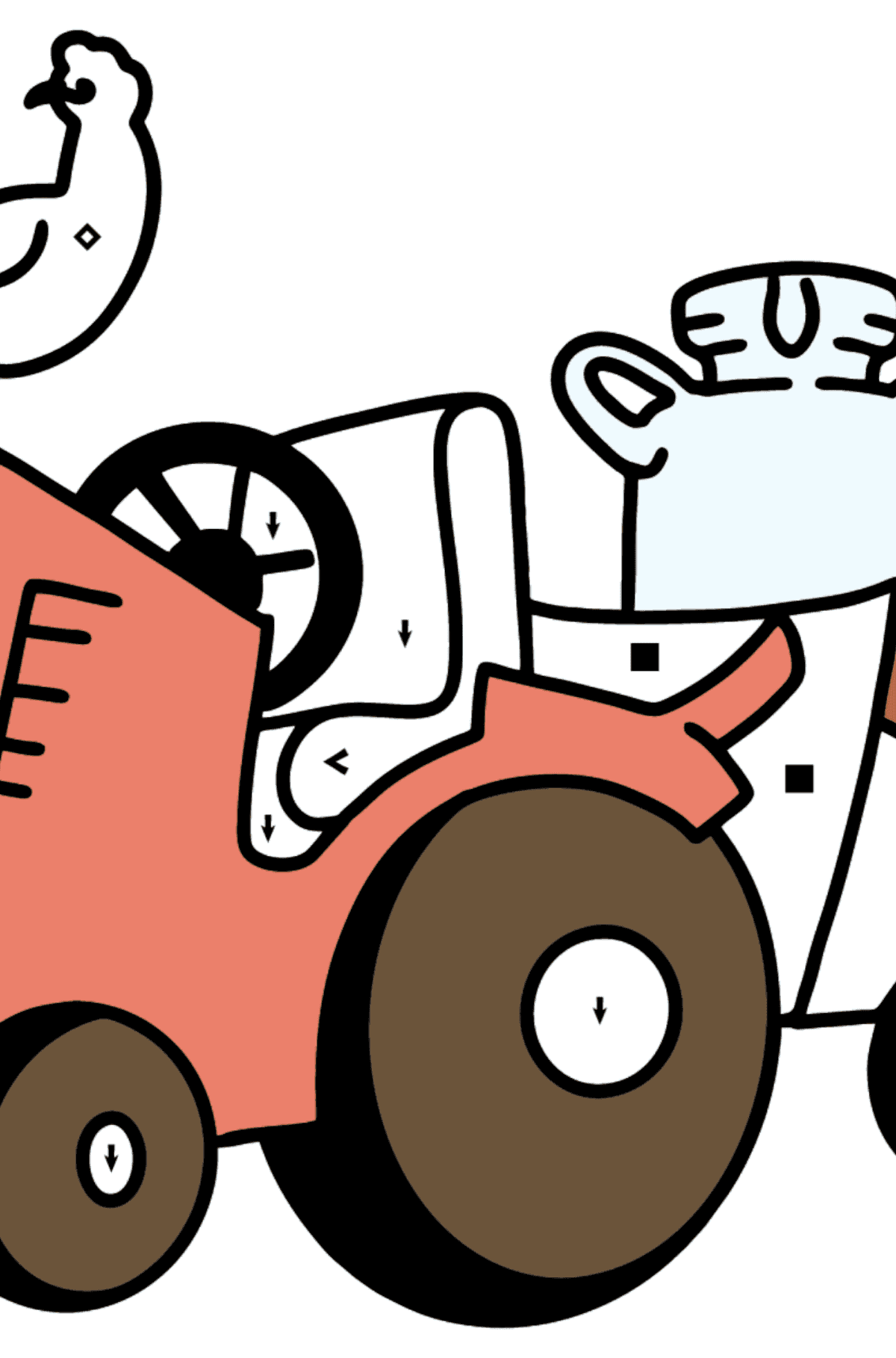 Раскраска трактор на ферме - По Символам для Детей