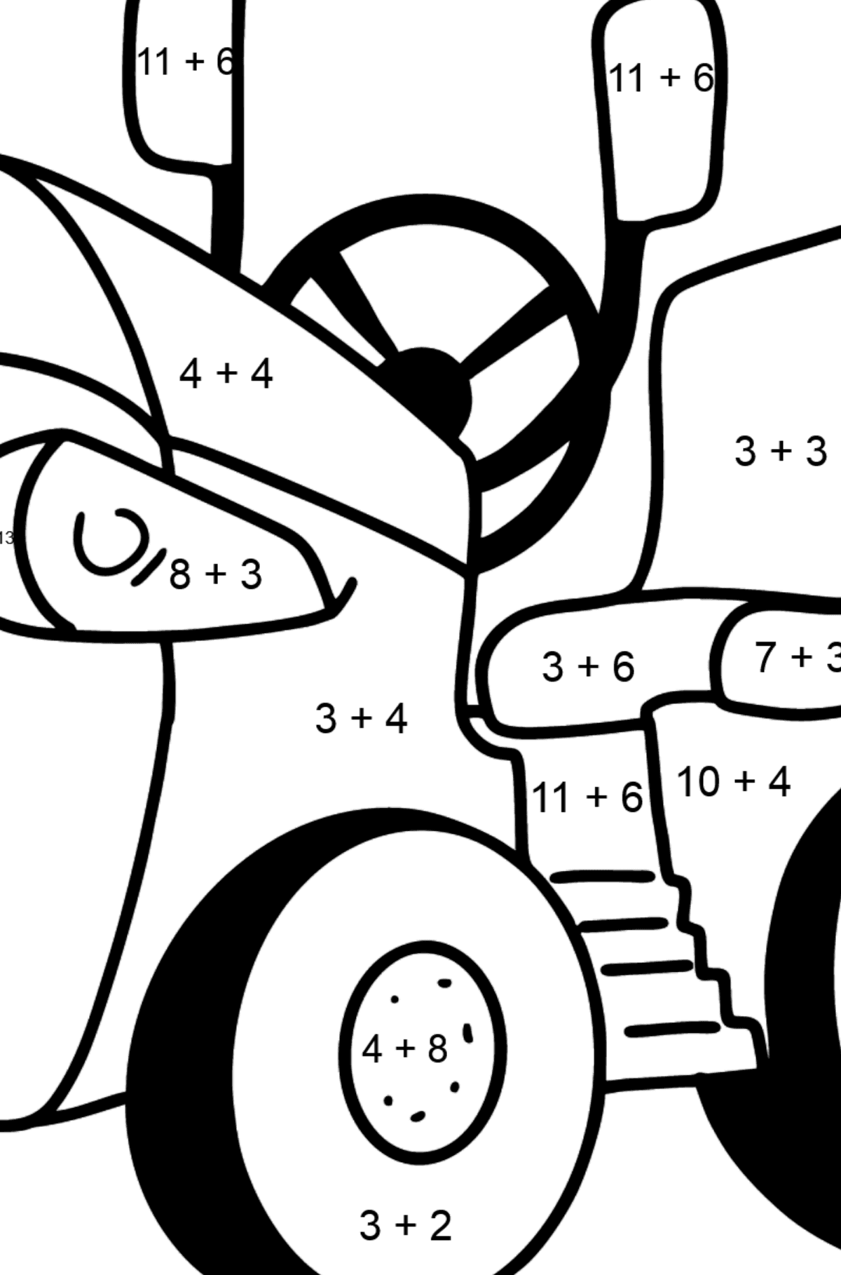 T-15 Mini Tractor Fighter coloring page - Math Coloring - Addition for Kids
