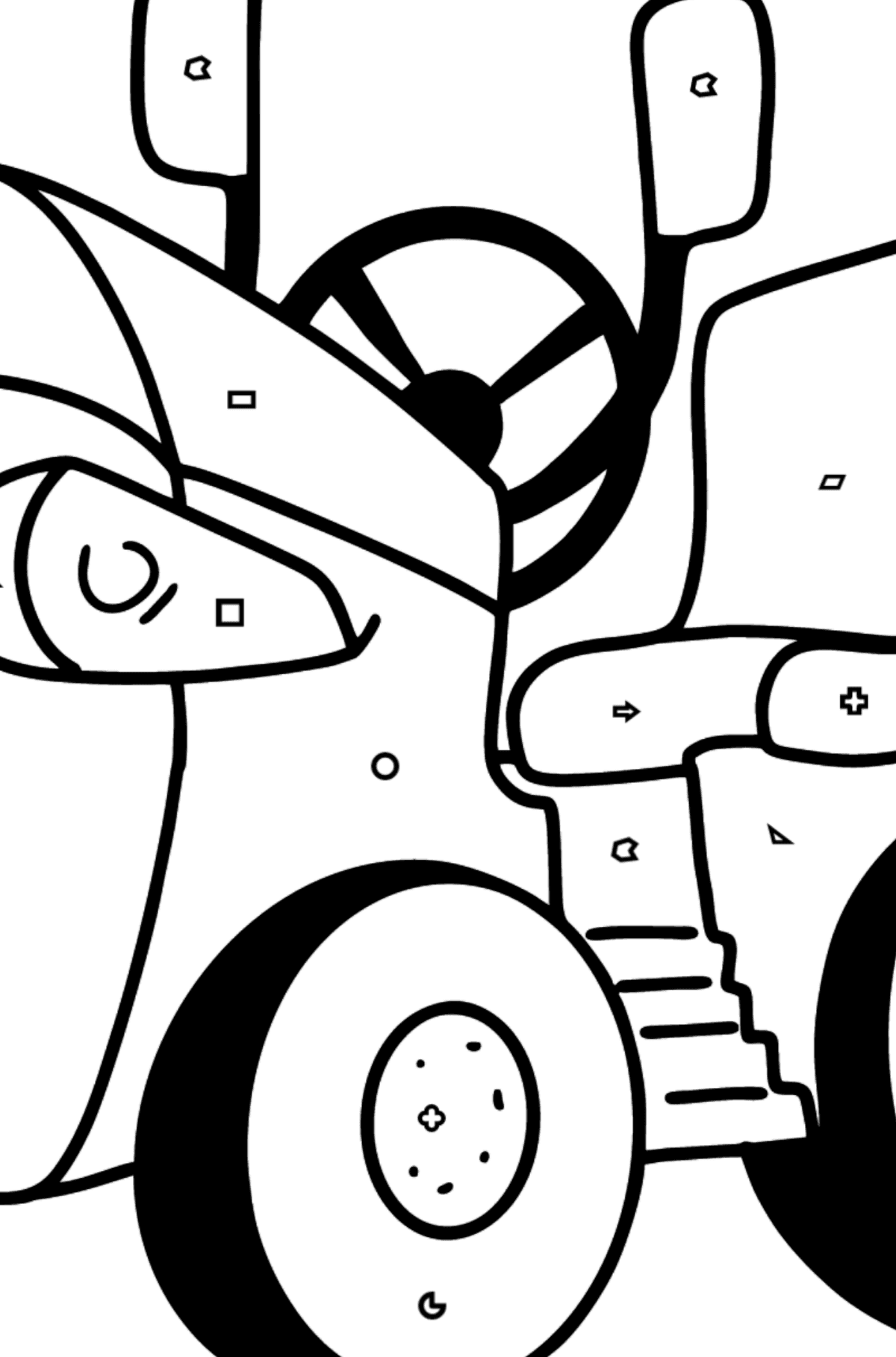 Coloriage - Mini chasseur de tracteur T-15 - Coloriage par Formes Géométriques pour les Enfants