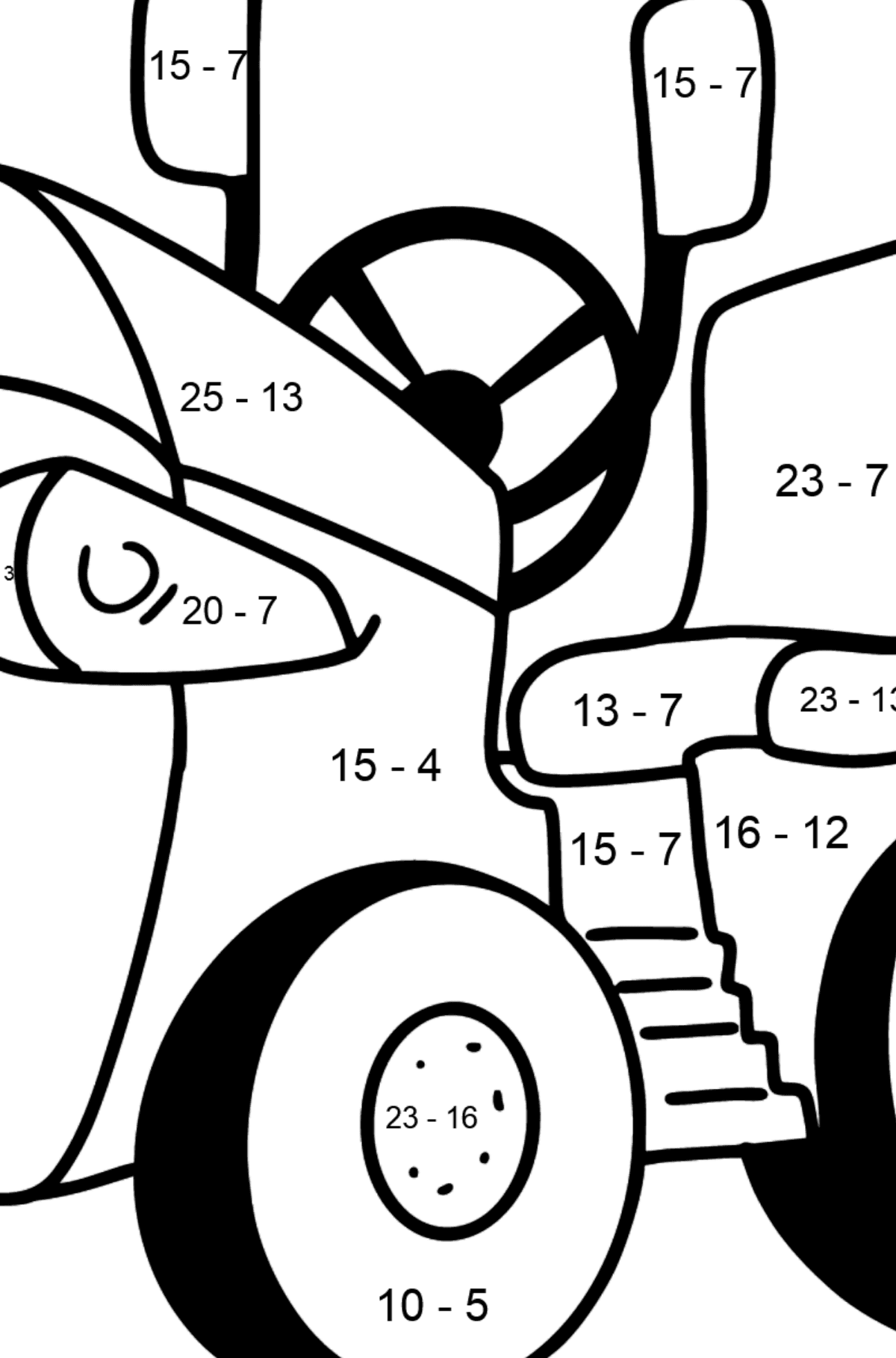 T-15 Mini Tractor Fighter coloring page - Math Coloring - Subtraction for Kids
