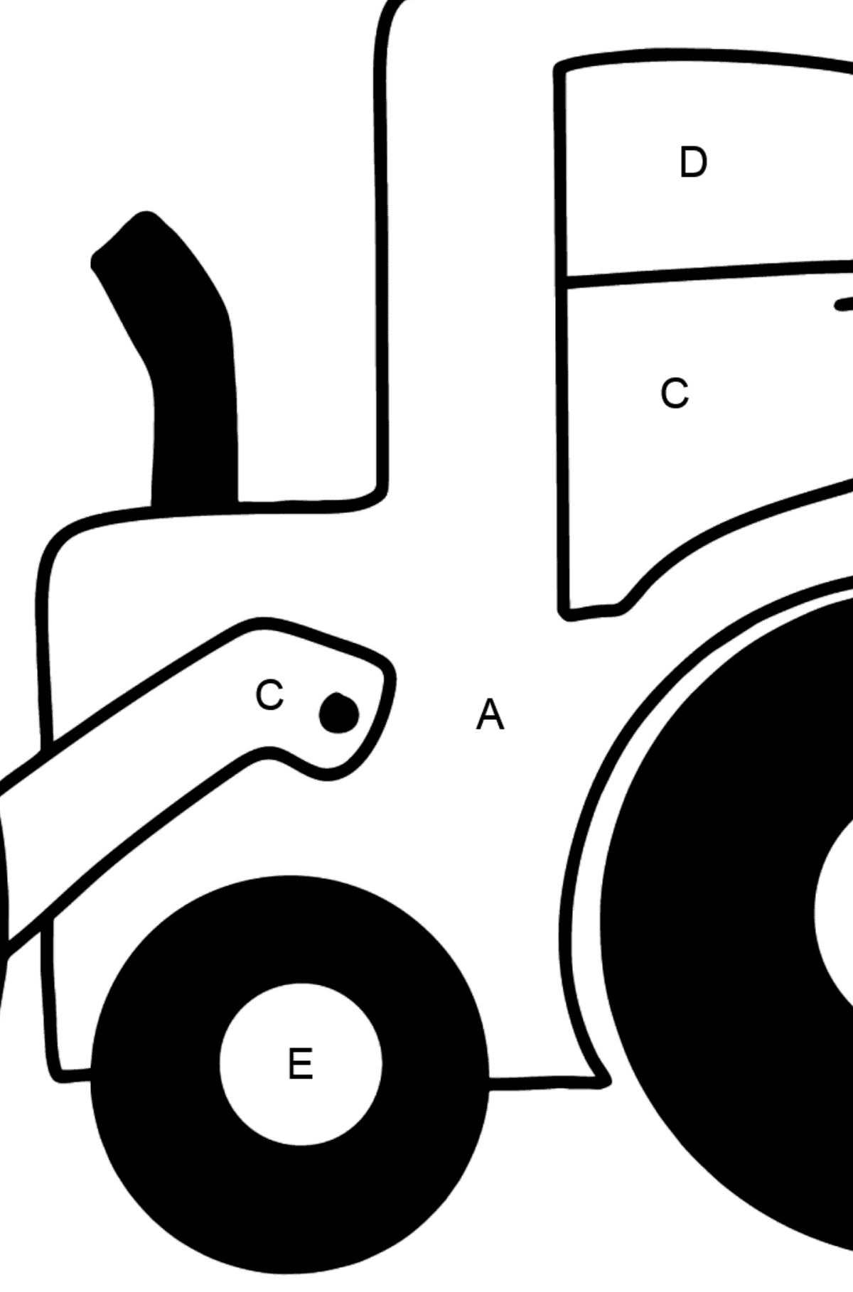Ausmalbild Einfacher Traktor - Ausmalen nach Buchstaben für Kinder
