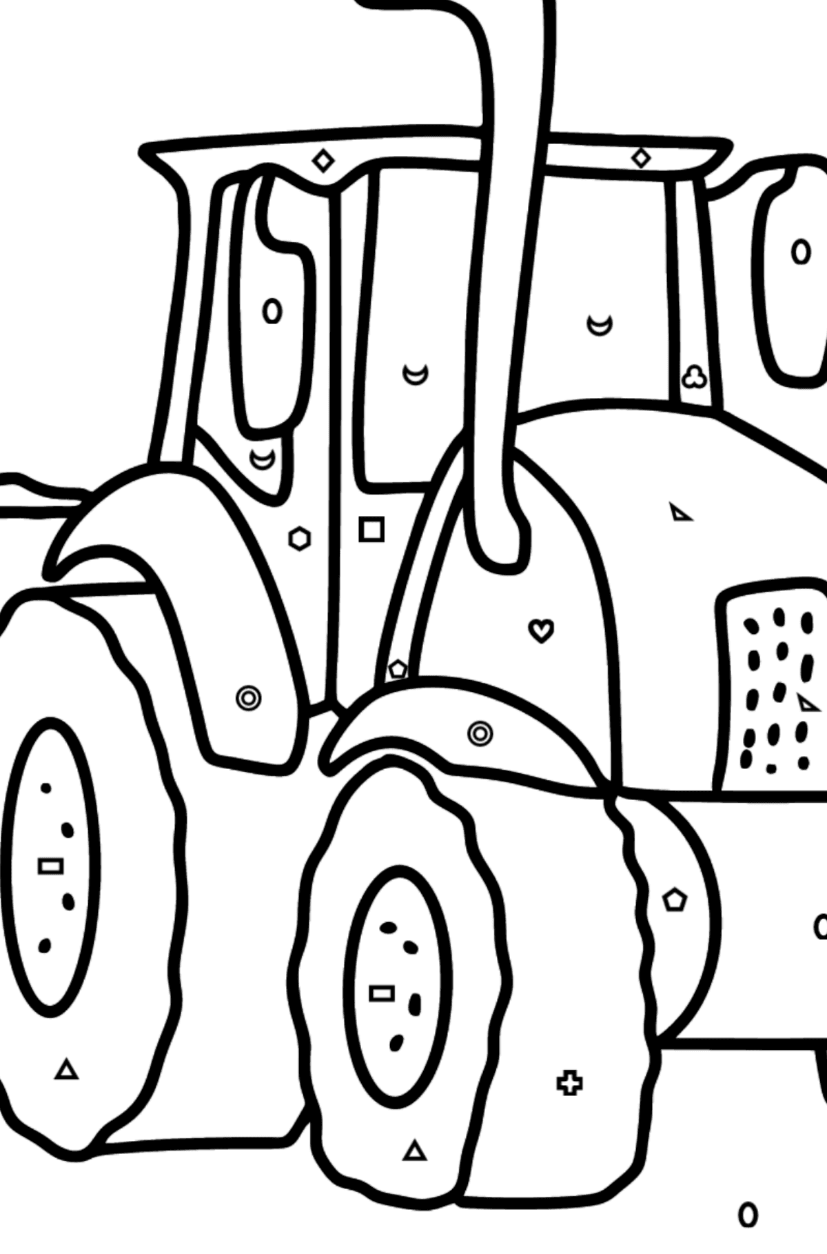 Coloriage - Tracteur dans le champ - Coloriage par Formes Géométriques pour les Enfants
