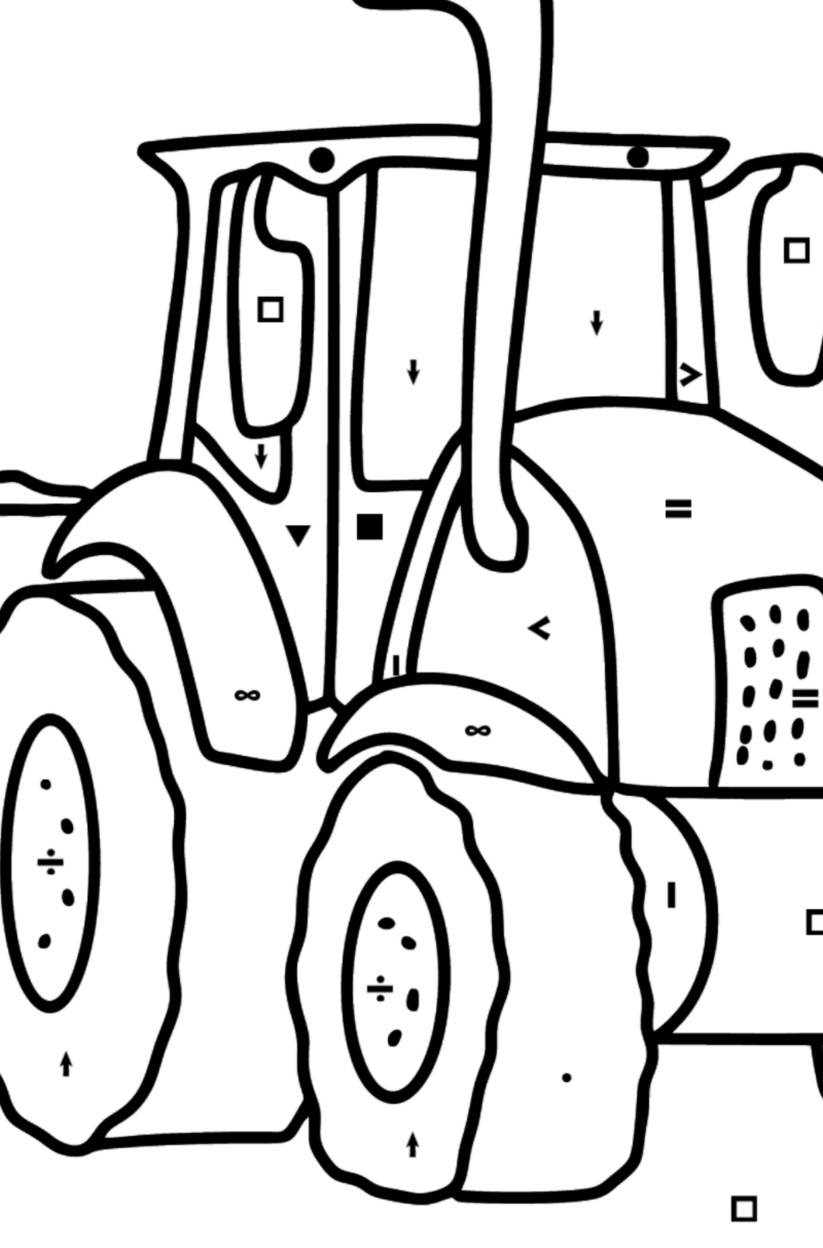 Ausmalbild Traktor im Feld - Ausmalen nach Symbolen für Kinder