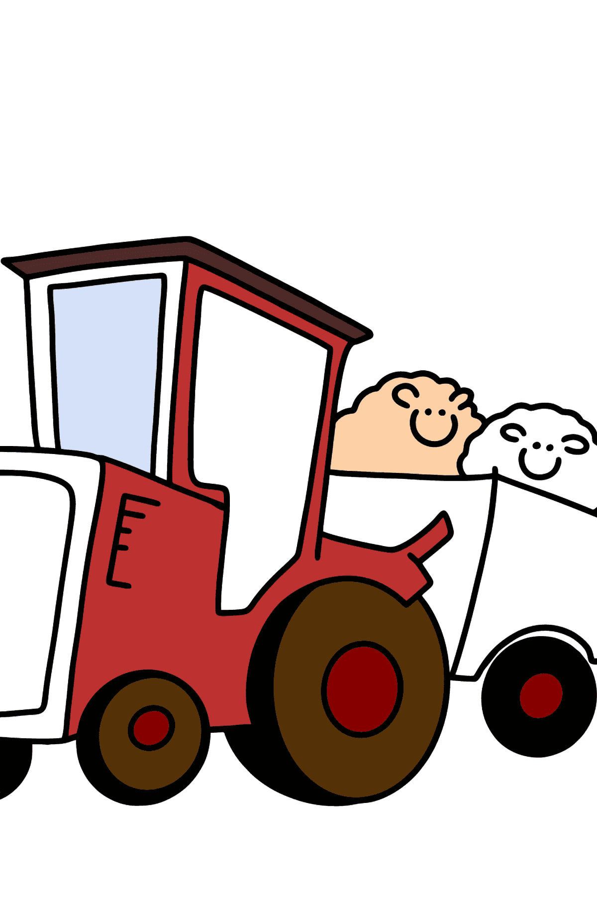 Ausmalbild Traktor mit Schafanhänger - Malvorlagen für Kinder