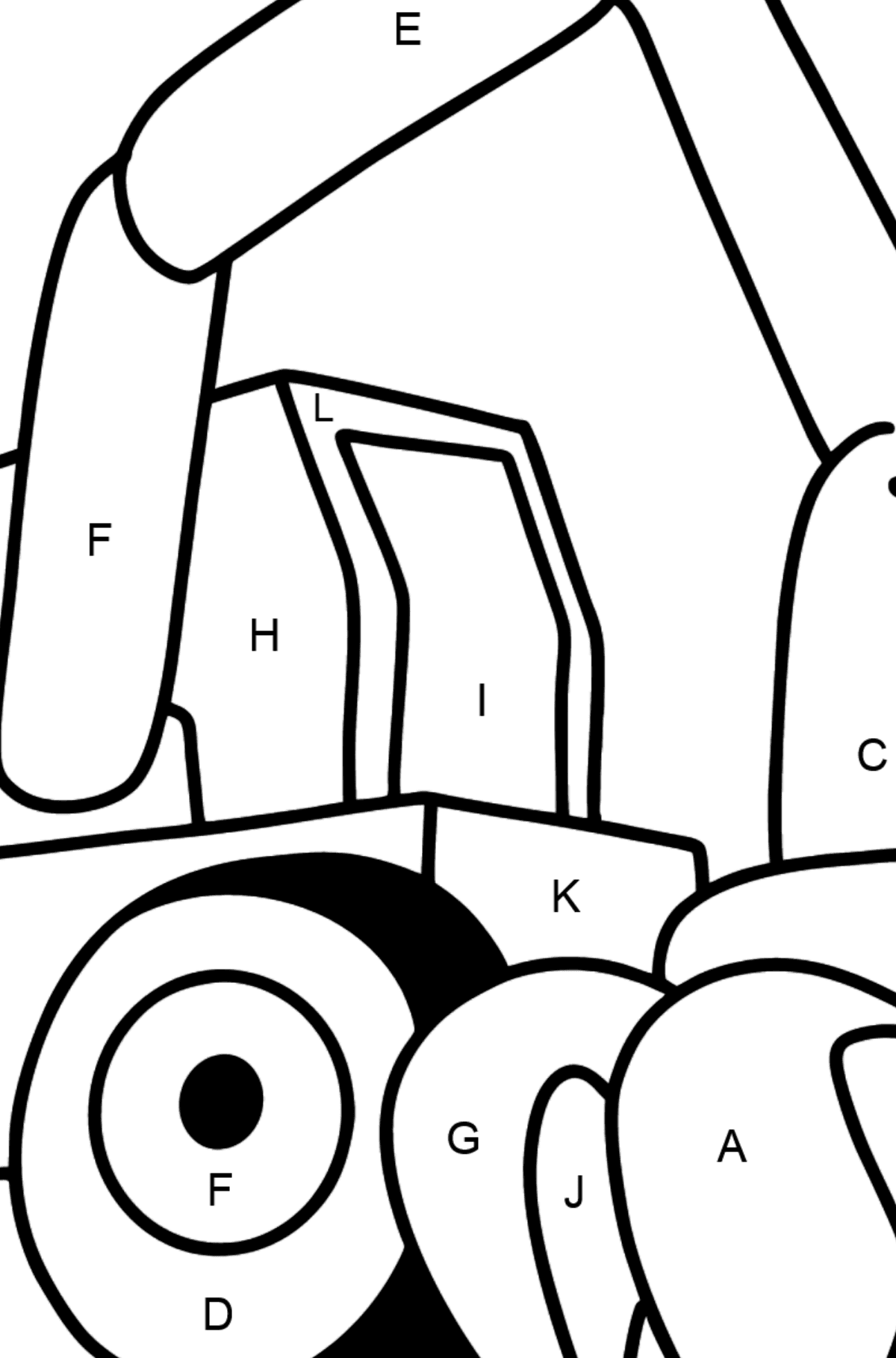 Coloriage - Tracteur de construction - Coloriage par Lettres pour les Enfants