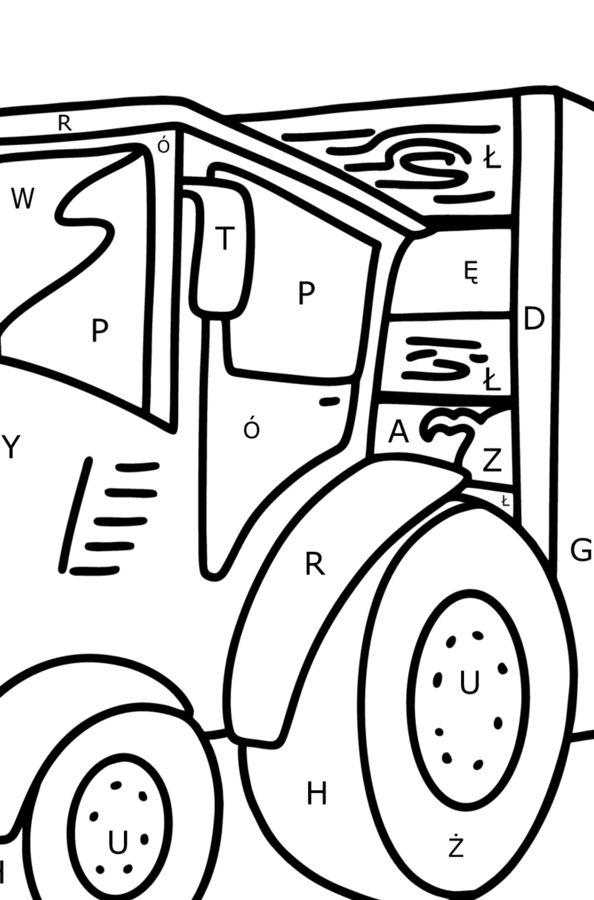 Kolorowanka Traktor z przyczepą do świń - Kolorowanki wedlug liter dla dzieci