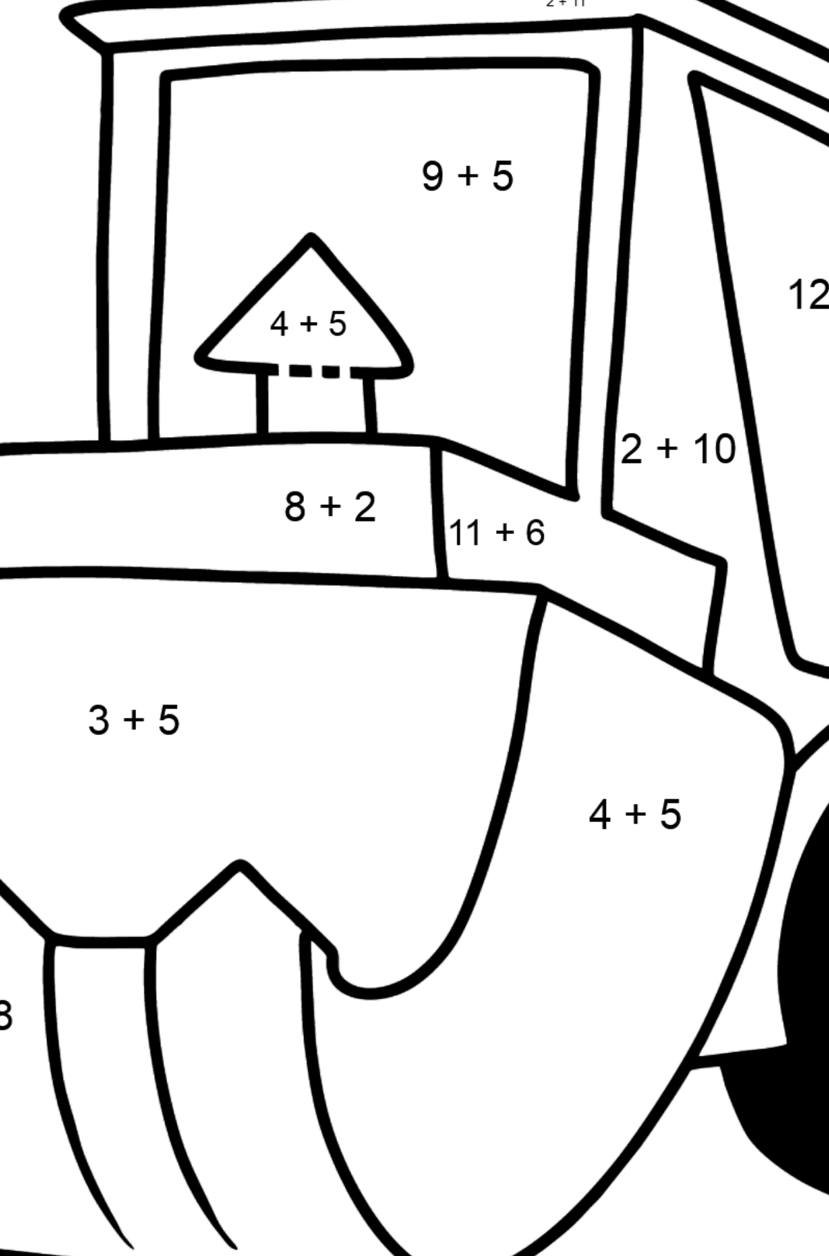 Tractor with Bag coloring page - Math Coloring - Addition for Kids